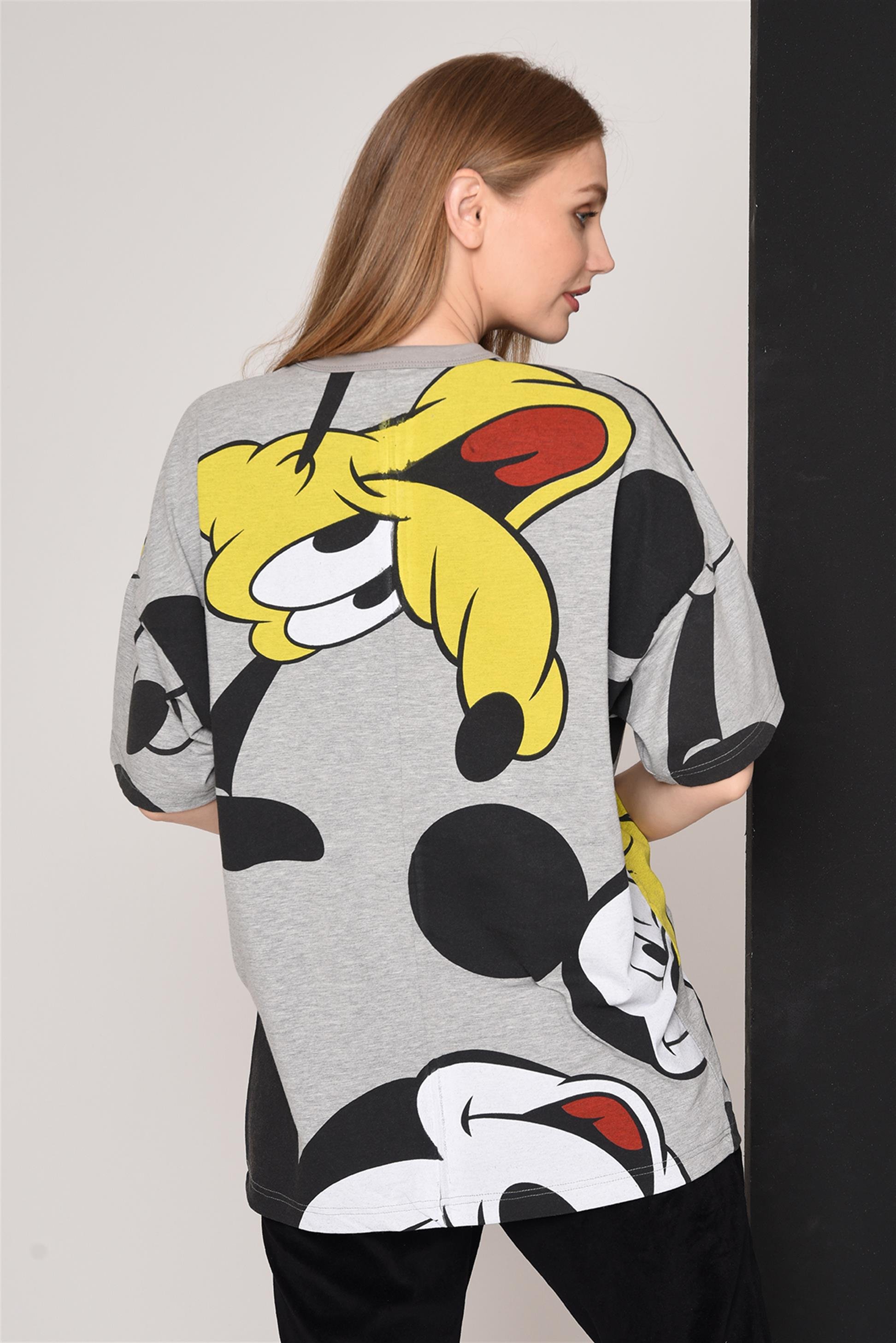 R-5281 OVERSİZE MİCKEY AND DOG  BASKILI T-SHİRT