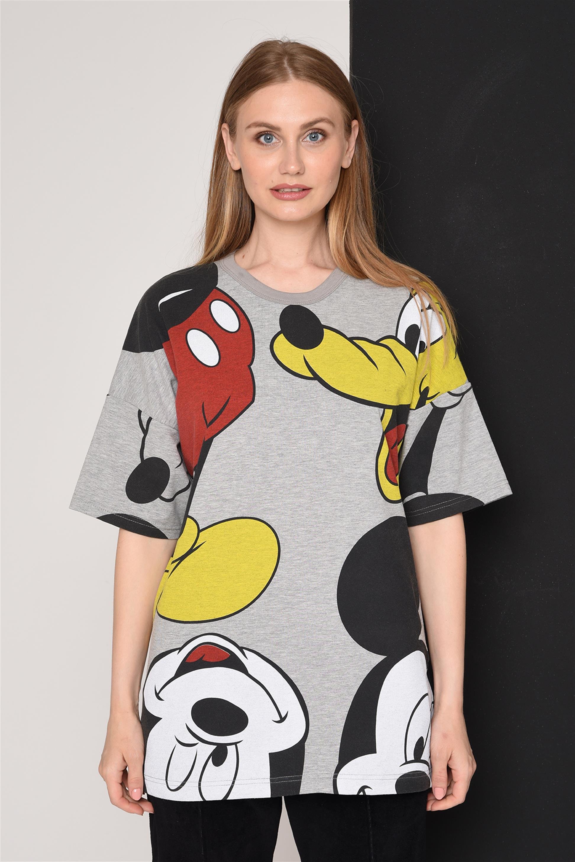 R-5281 OVERSİZE MİCKEY AND DOG  BASKILI T-SHİRT