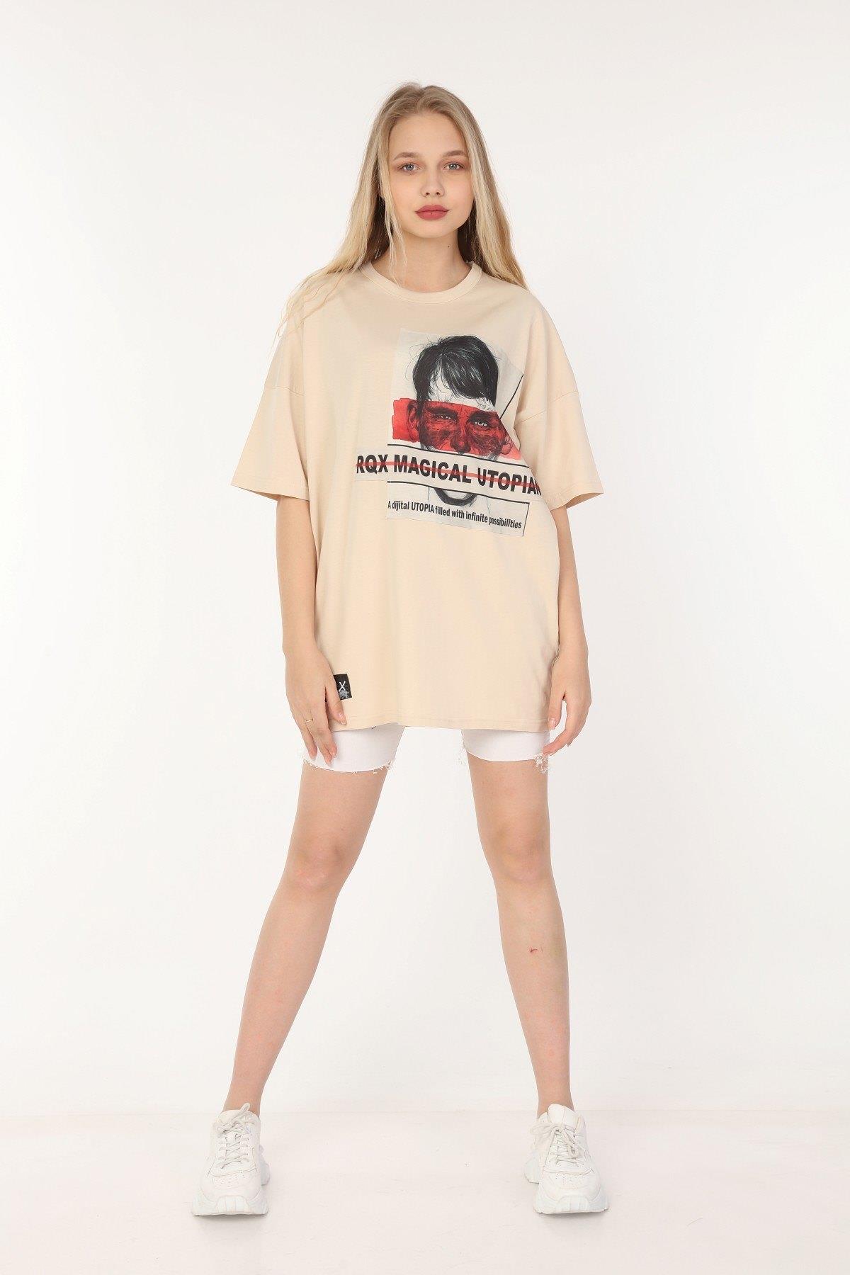 R-5283 OVERSİZE PATCHLİ T-SHİRT
