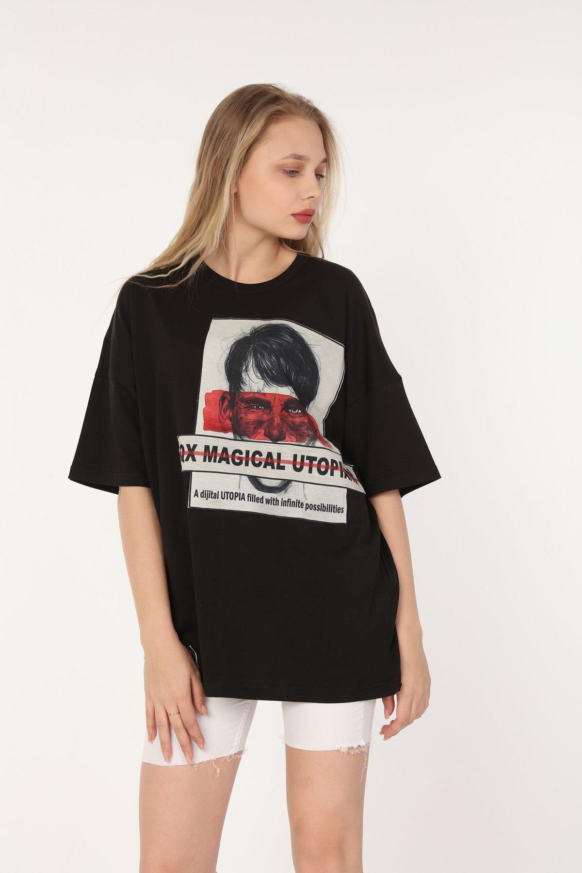 R-5283 OVERSİZE PATCHLİ T-SHİRT