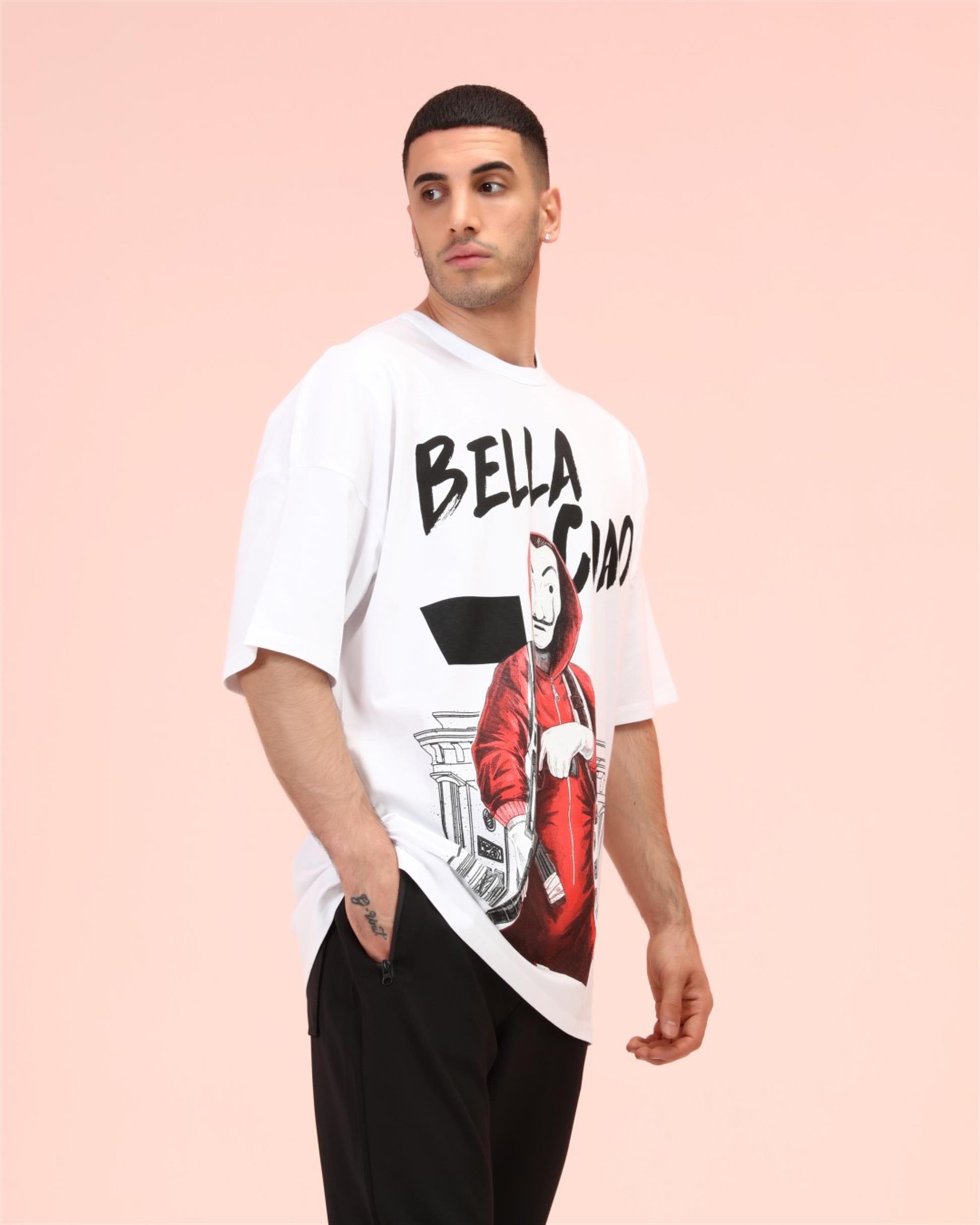 R-5288 OVERSİZE BELLA CIAO BASKILI T-SHİRT