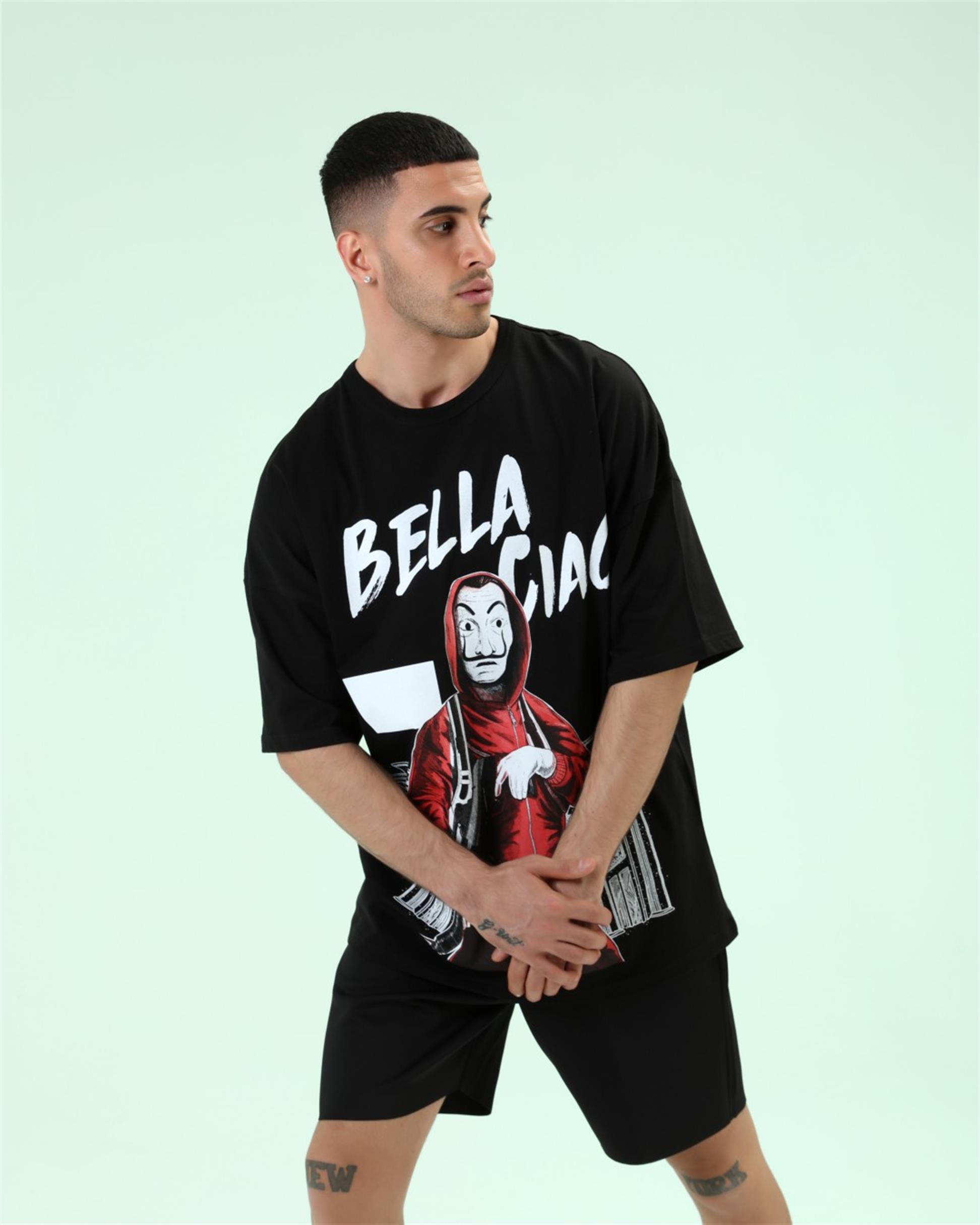 R-5288 OVERSİZE BELLA CIAO BASKILI T-SHİRT