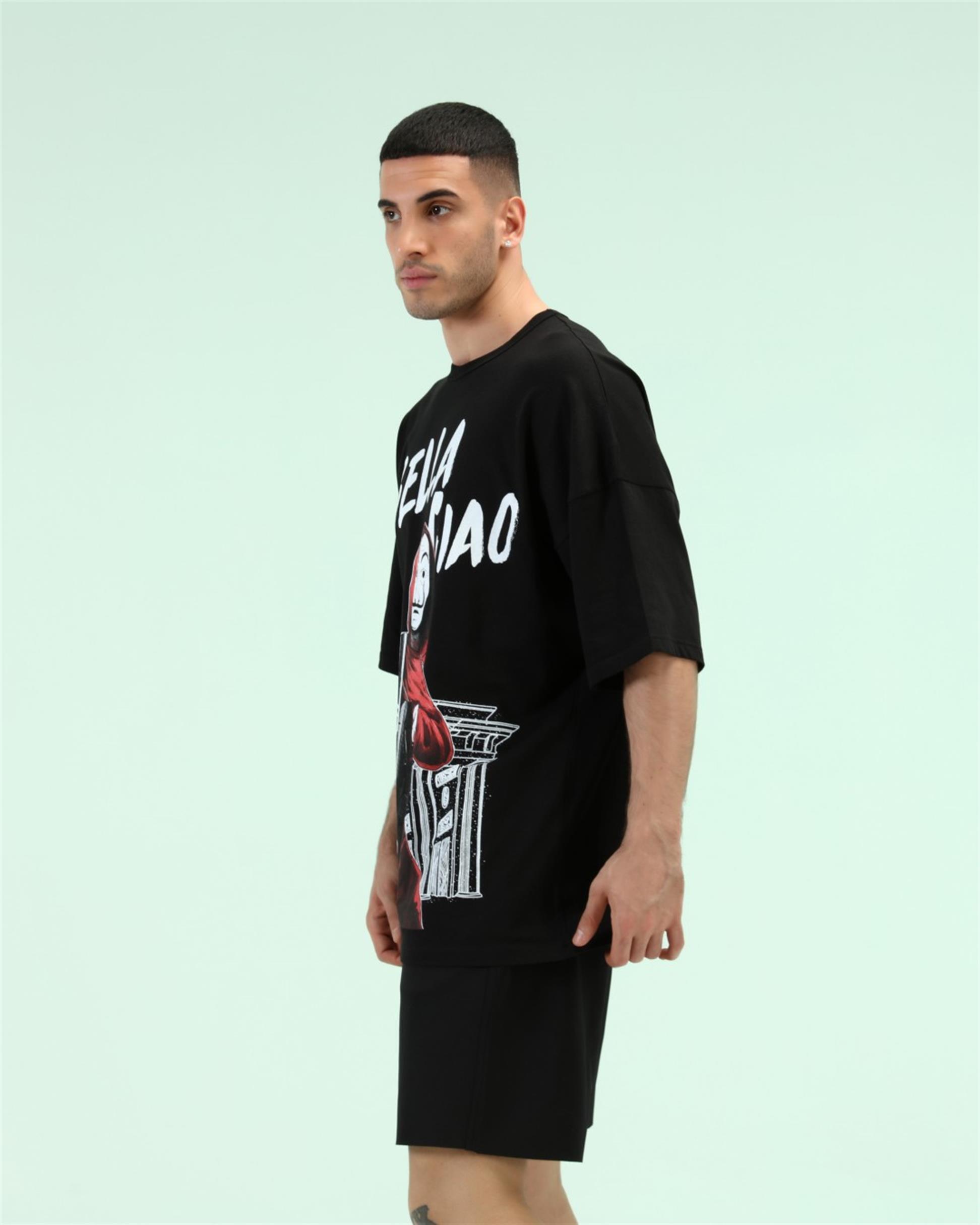 R-5288 OVERSİZE BELLA CIAO BASKILI T-SHİRT
