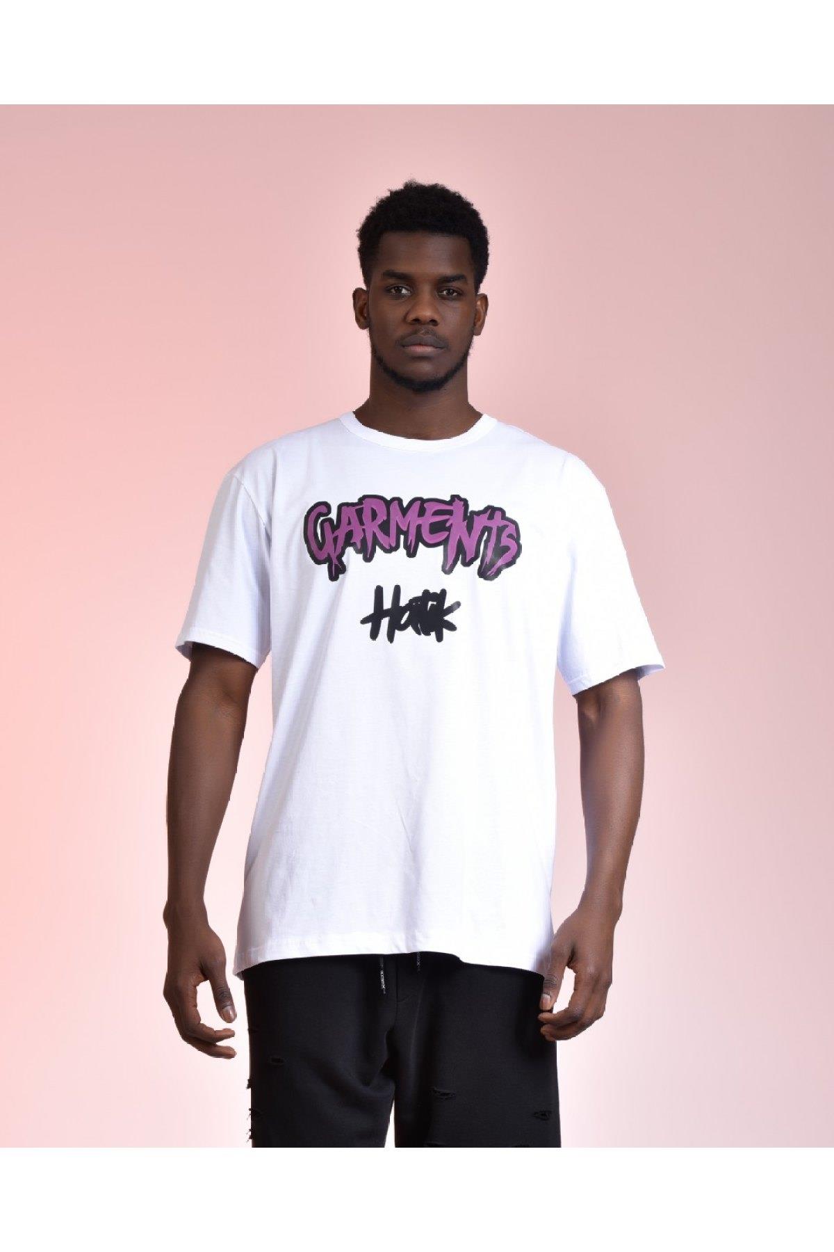 R-5293 OVERSIZE ÖNÜ ARKASI GARMENTS BASKILI T-SHİRT