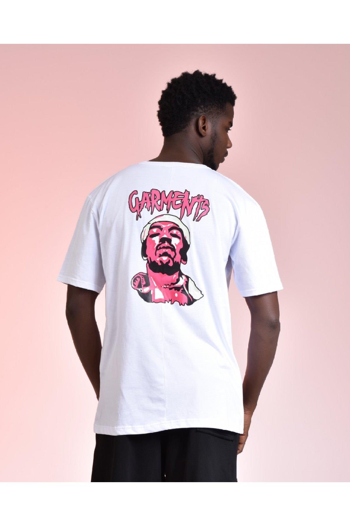 R-5293 OVERSIZE ÖNÜ ARKASI GARMENTS BASKILI T-SHİRT