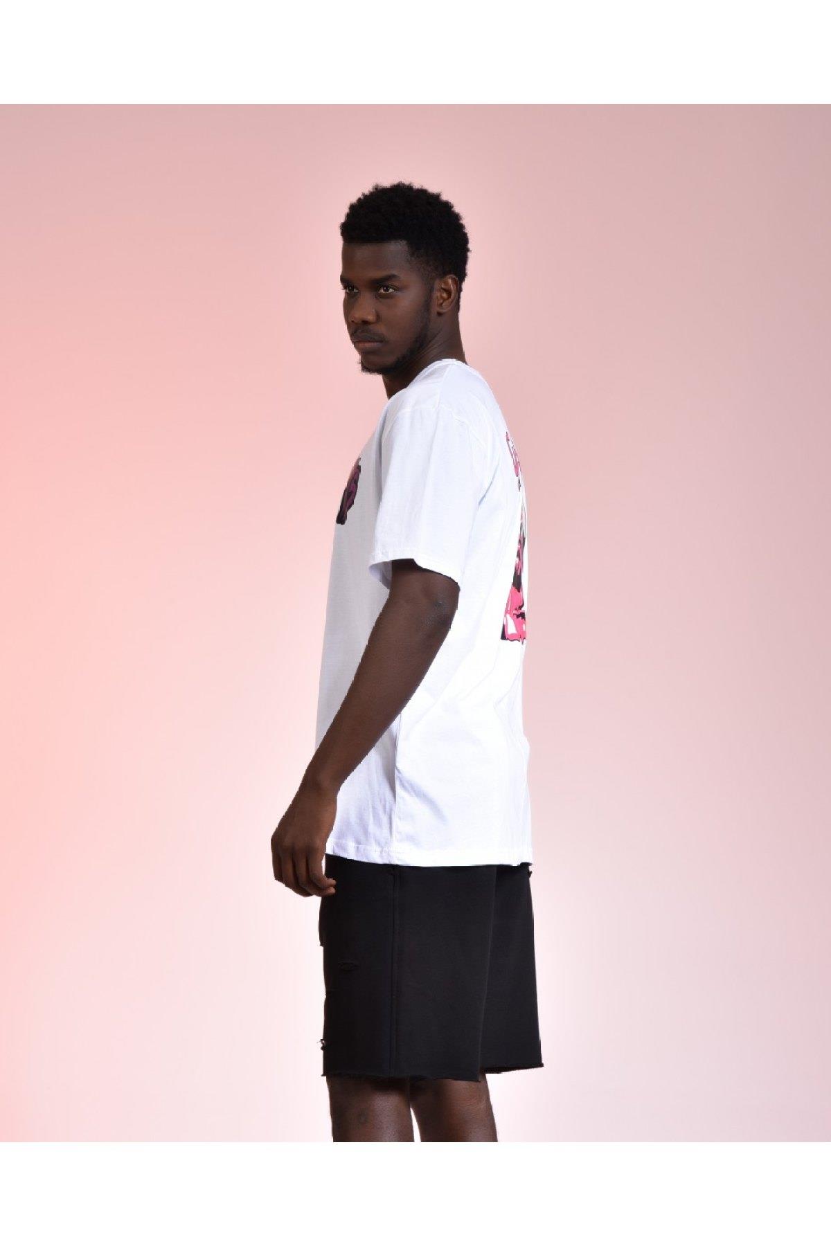 R-5293 OVERSIZE ÖNÜ ARKASI GARMENTS BASKILI T-SHİRT