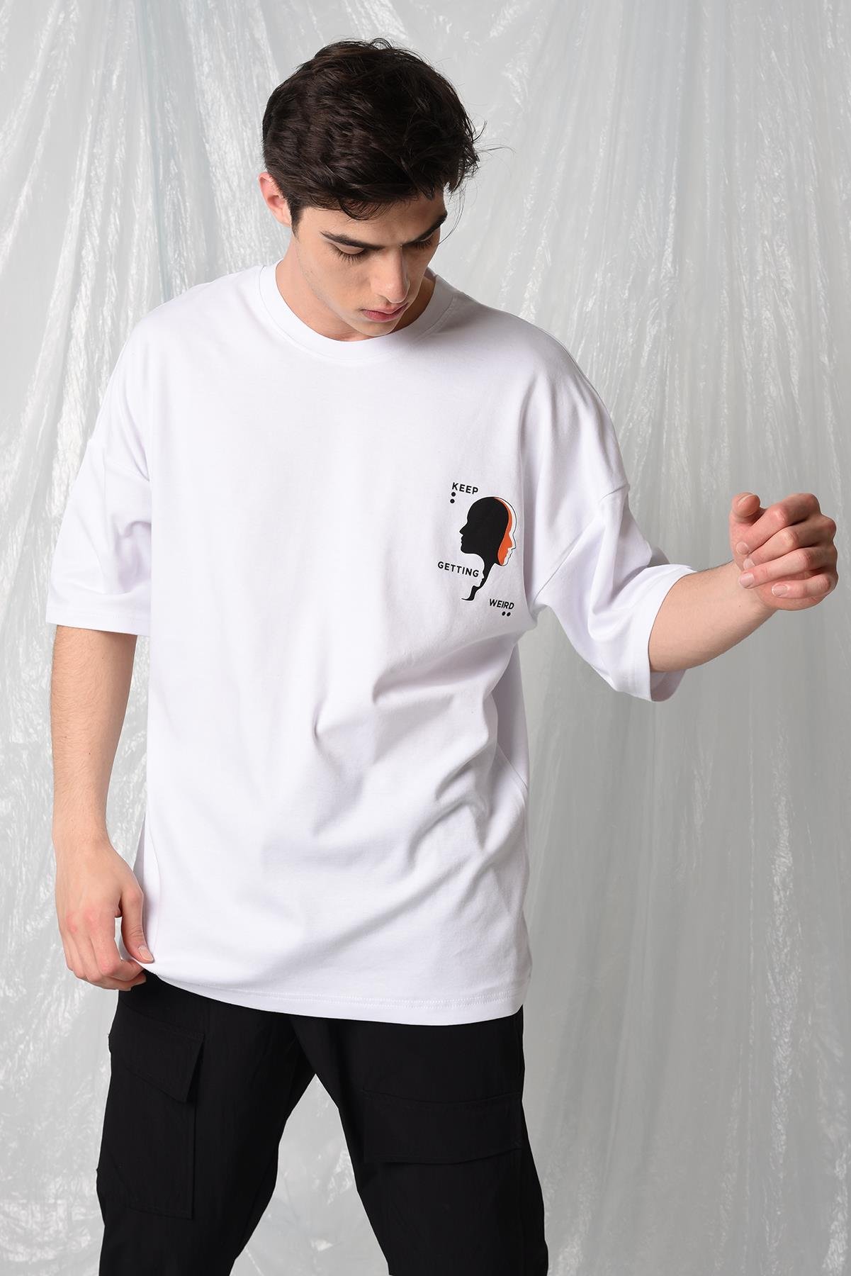 R-5319 ÖNÜ VE ARKASI ÇİFT KAFA BASKI DETAYLI T-SHİRT