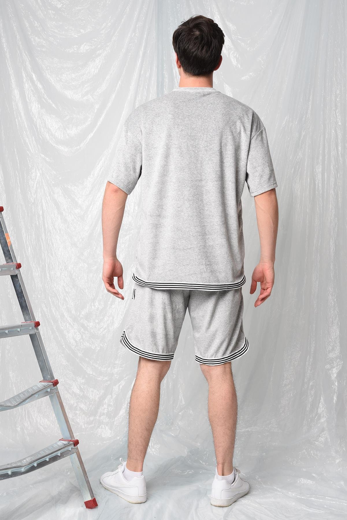 R-5368 MAN BASKILI ŞORTLU KADİFE TAKIM