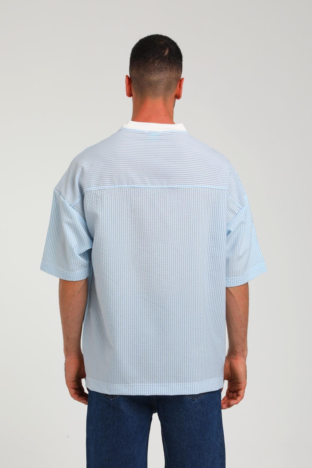 R-5414 YAKASI RİBANALI ÇİZGİLİ T-SHİRT