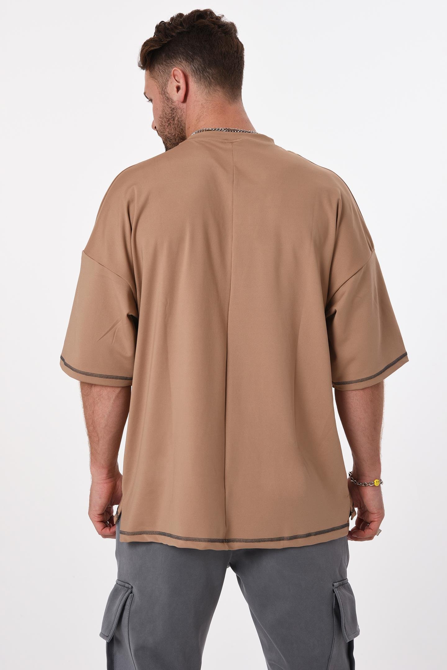 R-5547 Garni Kapaklı Cepli Karyoka Dikişli Oversize Scuba T-shirt