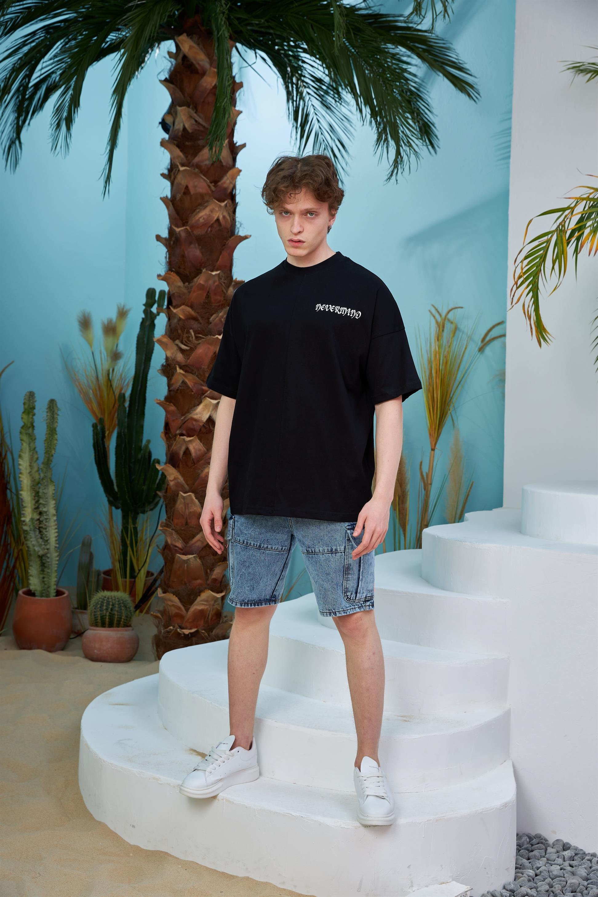 R-5558 Uzaylı Baskılı Oversize T-shirt