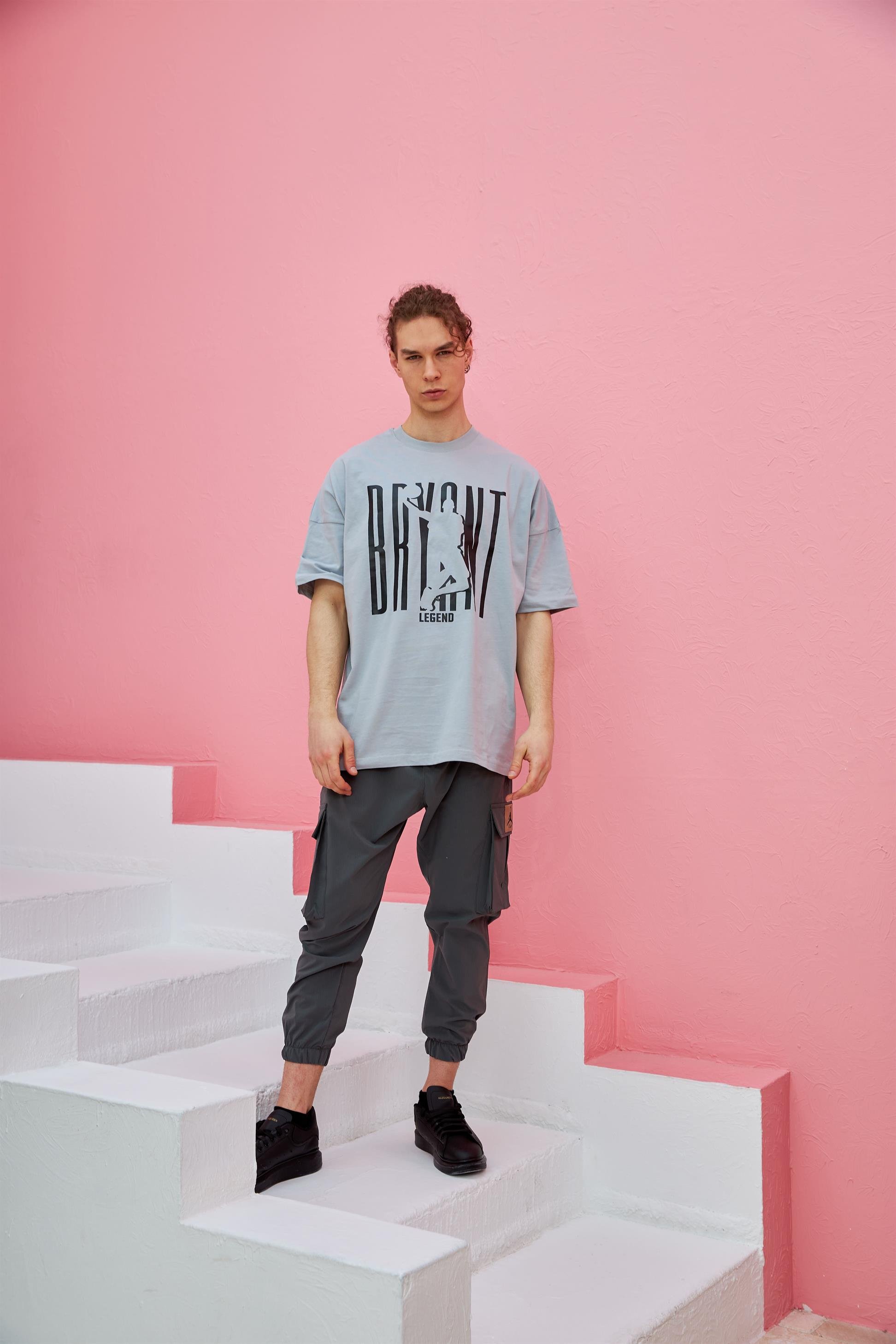 R-5561 Oversize Bryant Baskılı T-shirt