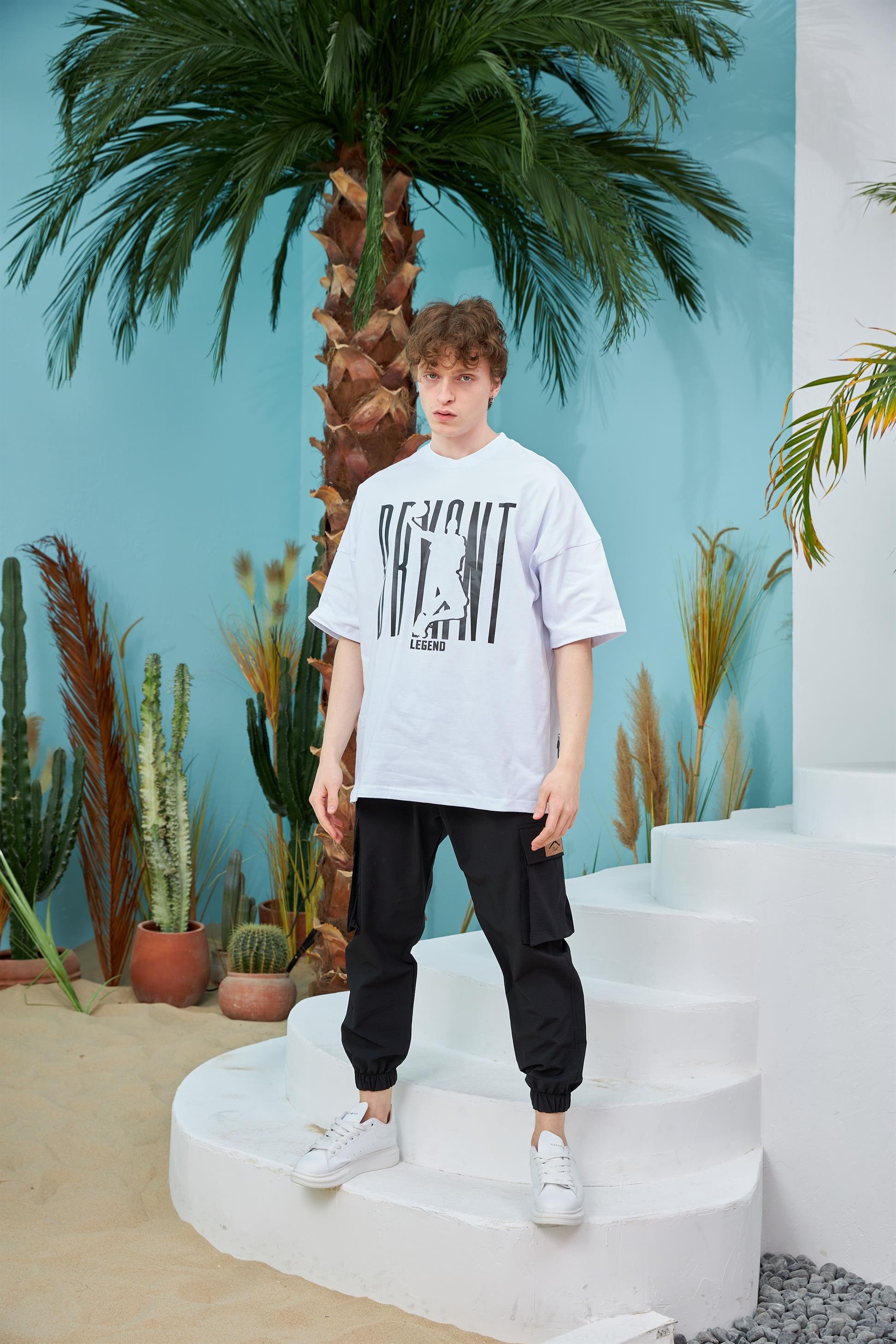 R-5561 Oversize Bryant Baskılı T-shirt