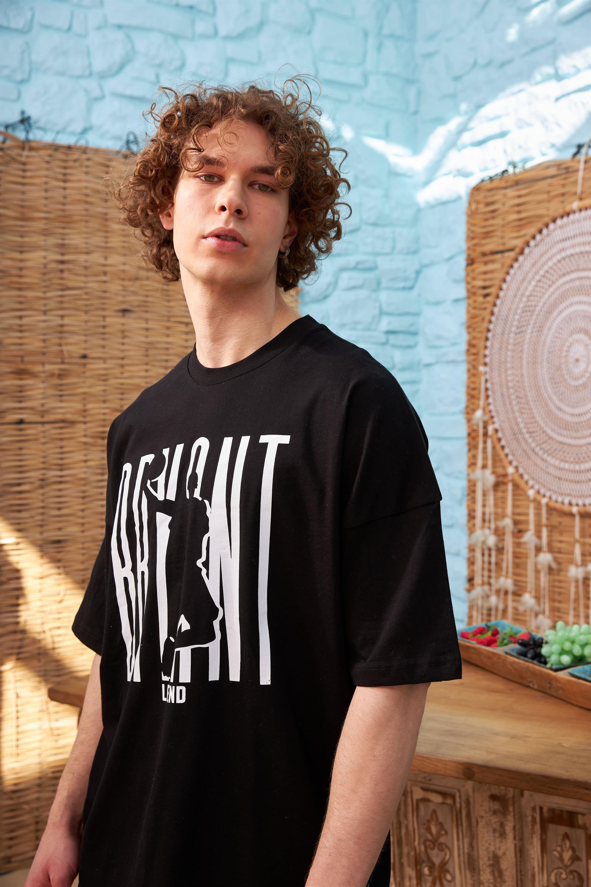 R-5561 Oversize Bryant Baskılı T-shirt