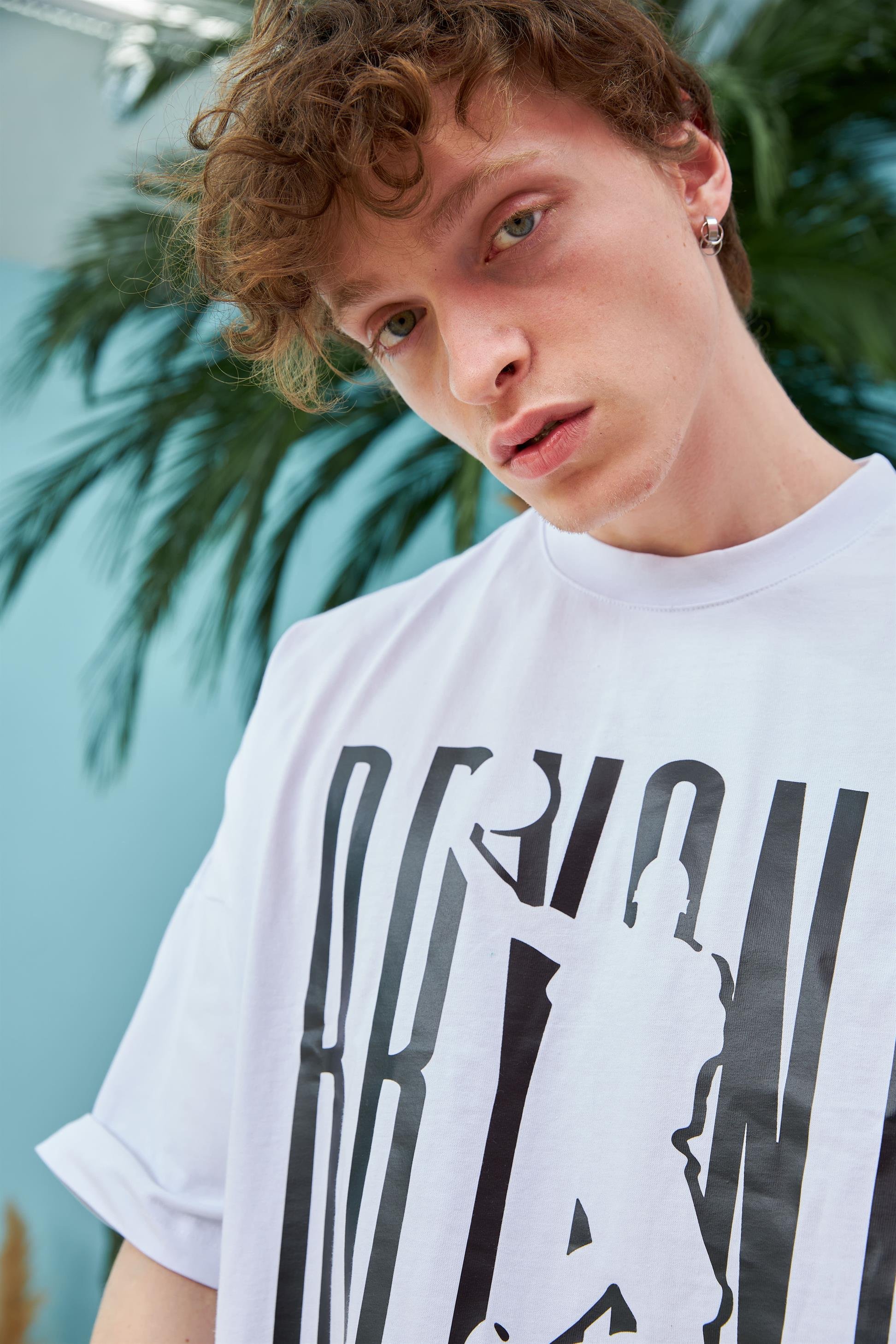 R-5561 Oversize Bryant Baskılı T-shirt