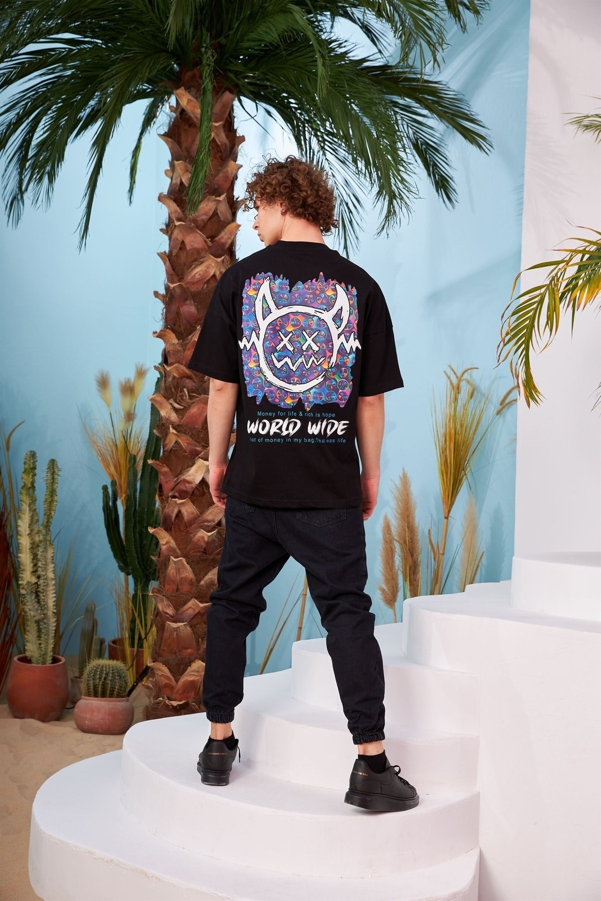 R-5564 Monster Baskılı Oversize T-shirt