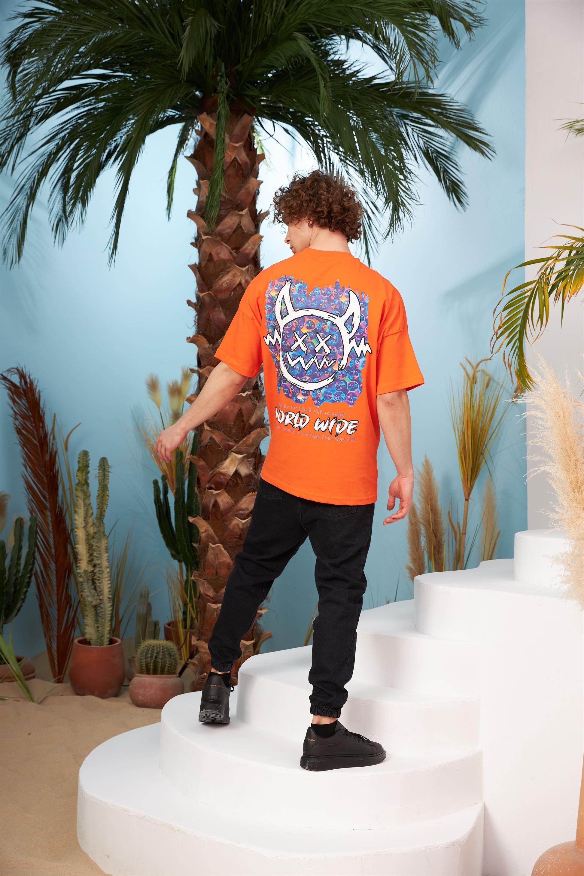 R-5564 Monster Baskılı Oversize T-shirt