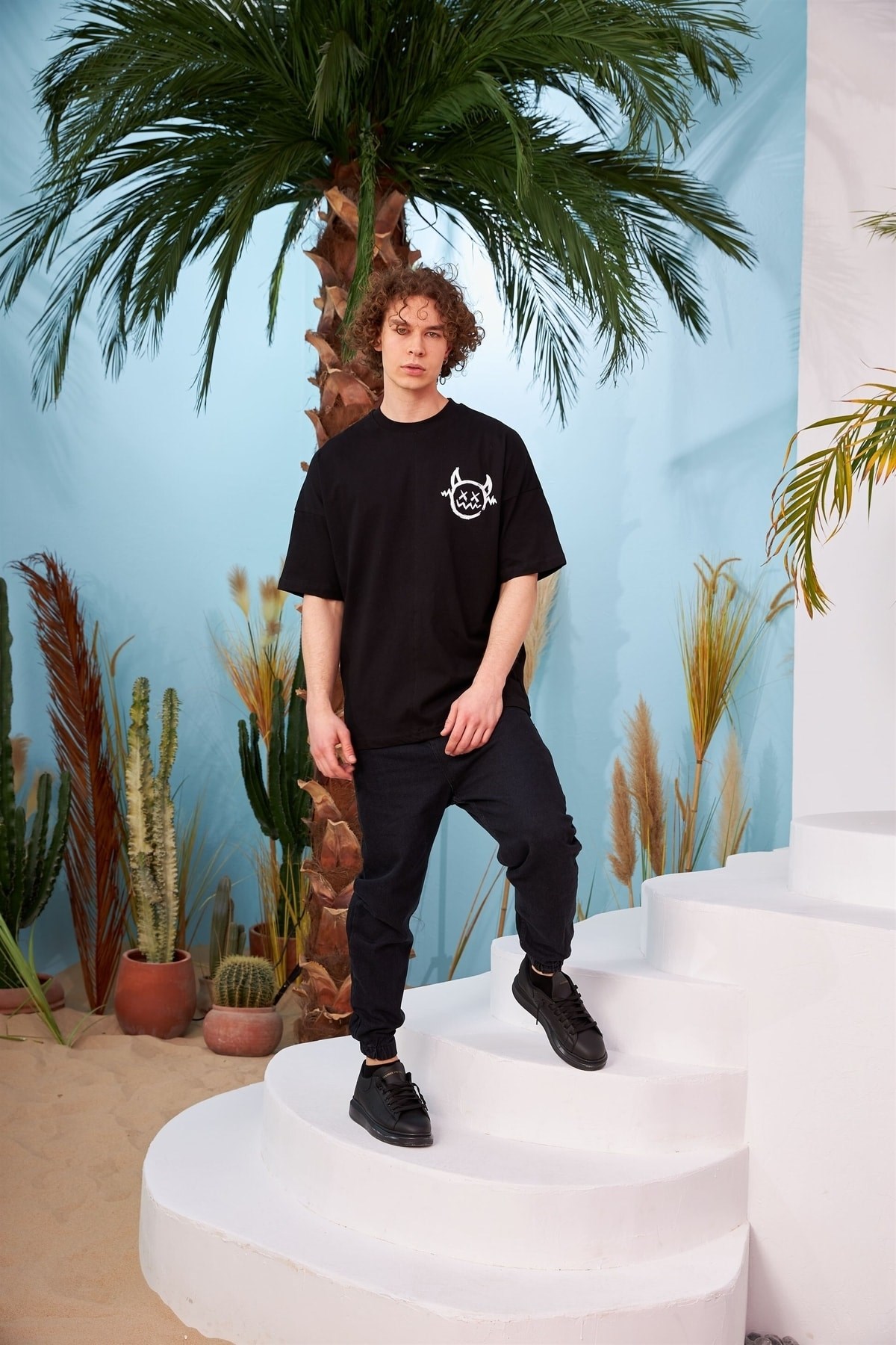 R-5564 Monster Baskılı Oversize T-shirt