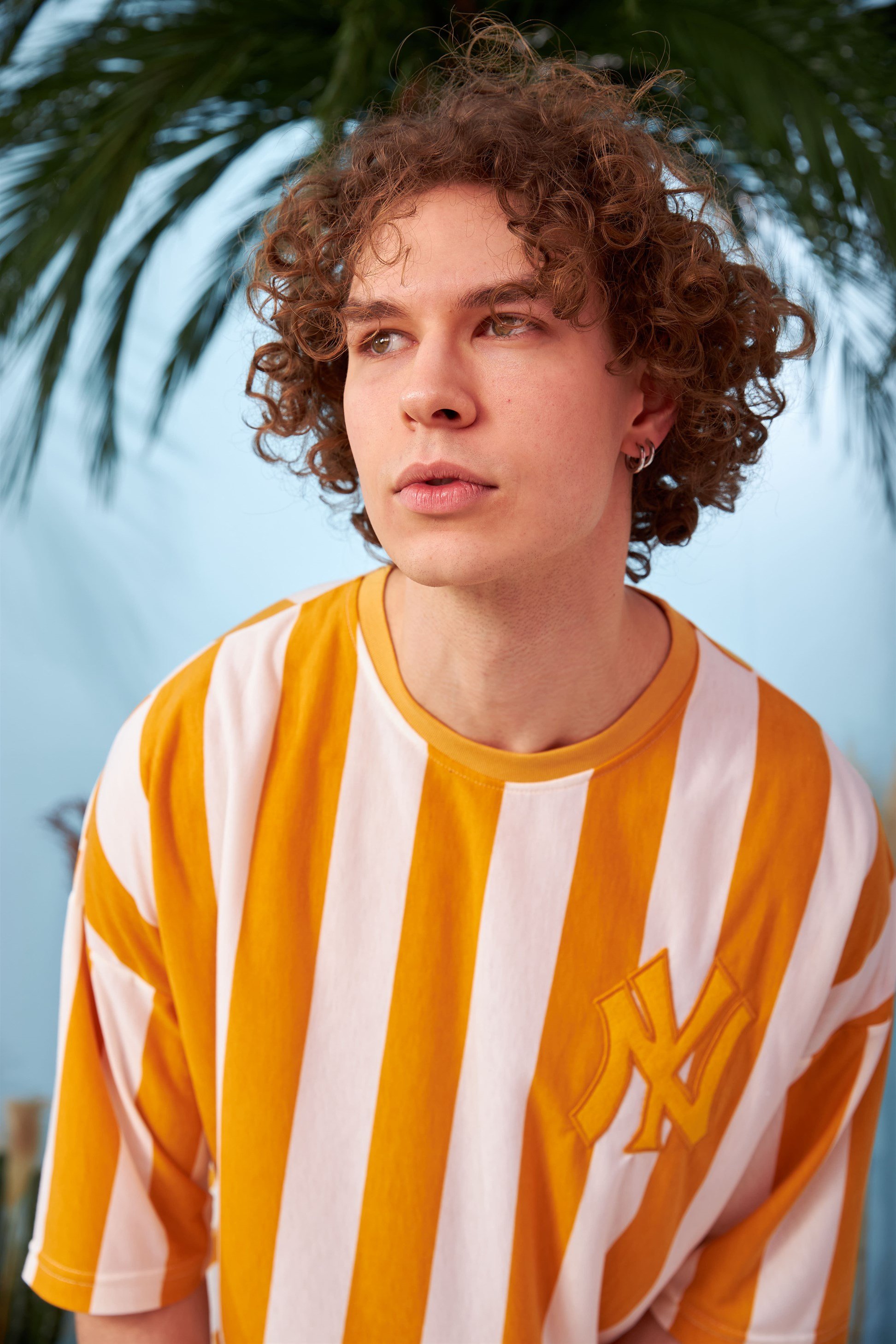 R-5567 Boyuna Kalın Çizgili  Oversize T-shirt