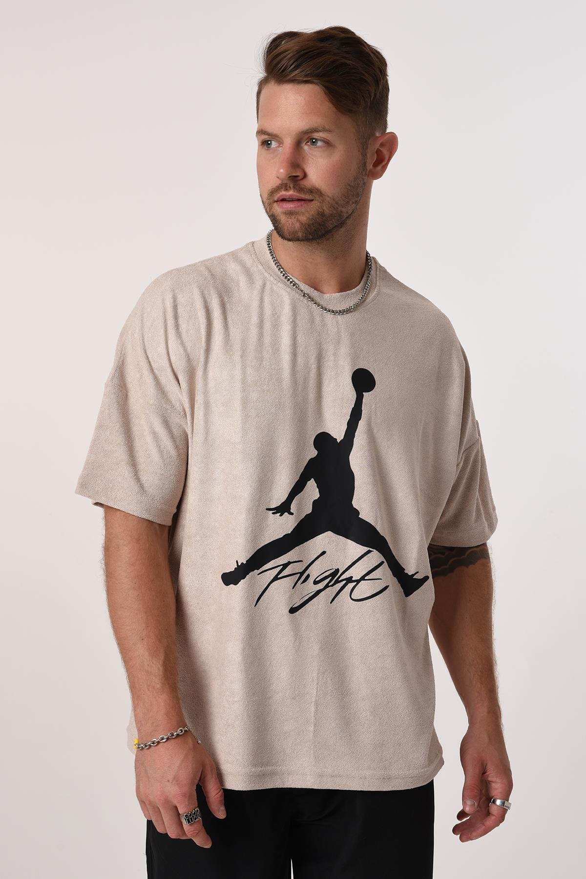 R-5573 Oversize Jordan Baskılı Havlu Tshirt