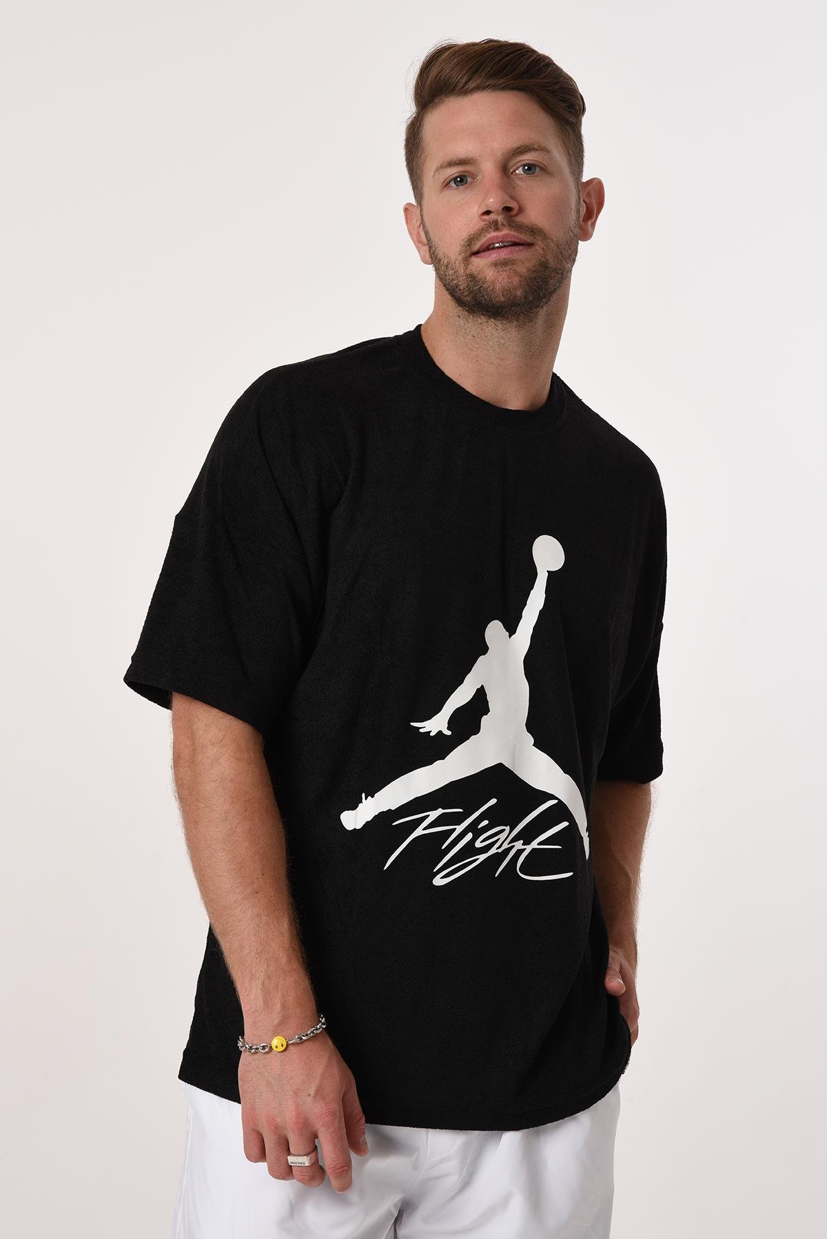 R-5573 Oversize Jordan Baskılı Havlu Tshirt