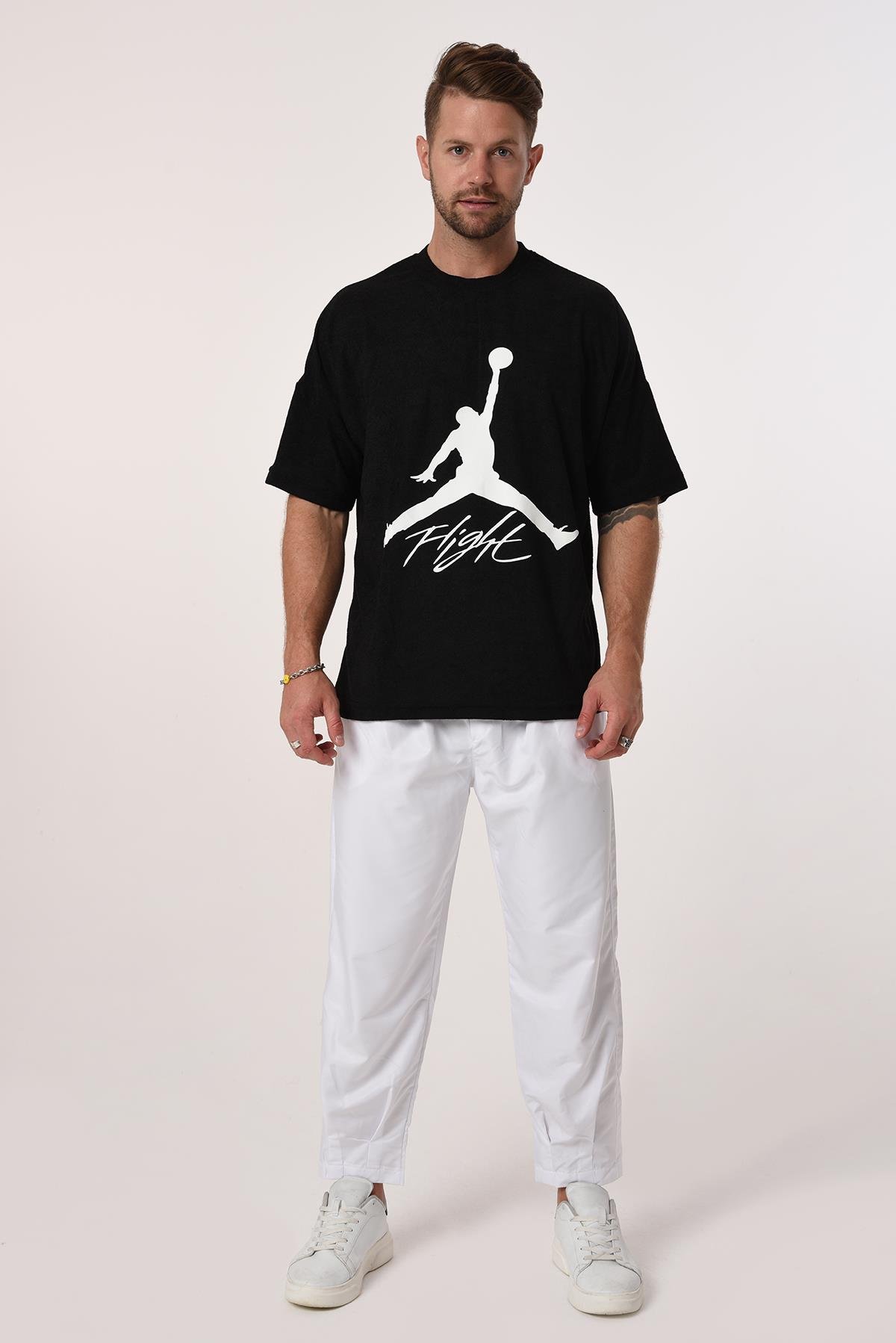 R-5573 Oversize Jordan Baskılı Havlu Tshirt