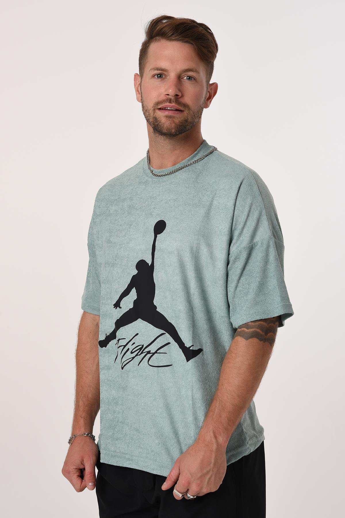 R-5573 Oversize Jordan Baskılı Havlu Tshirt