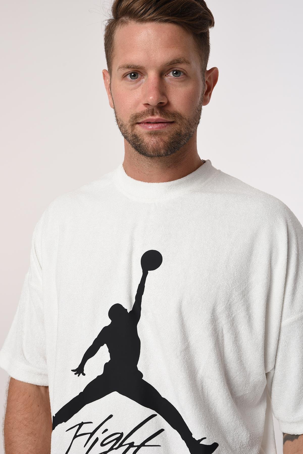 R-5573 Oversize Jordan Baskılı Havlu Tshirt