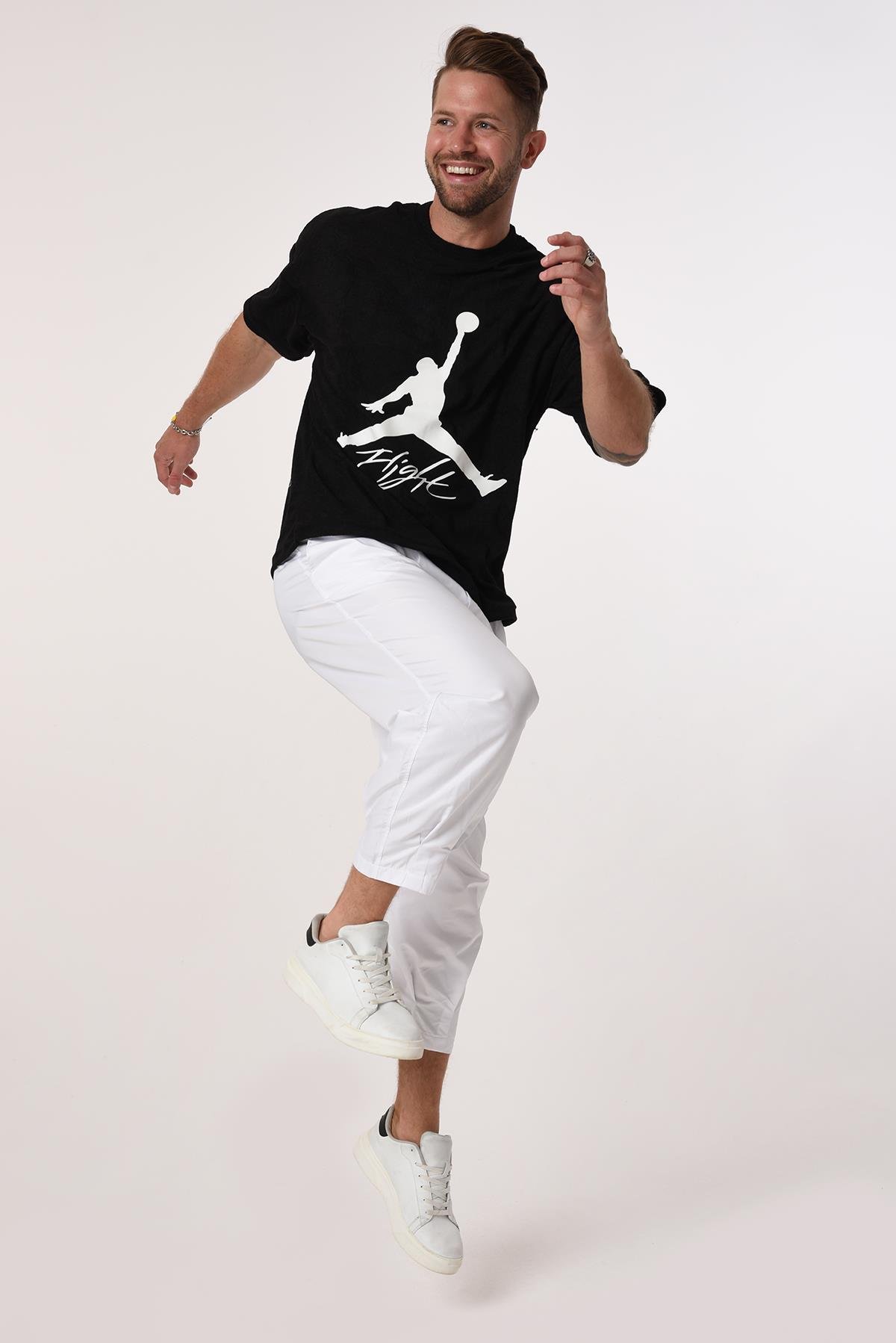 R-5573 Oversize Jordan Baskılı Havlu Tshirt