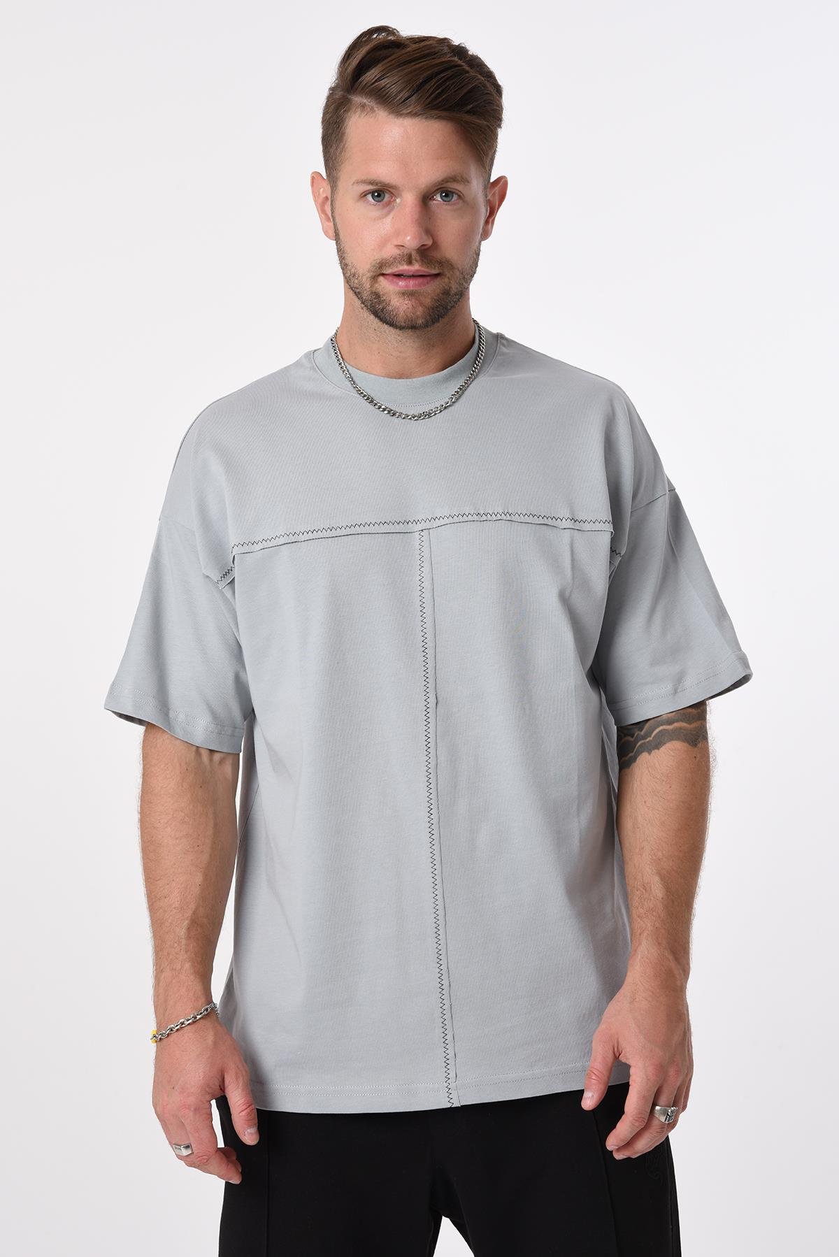 R-5592 Kroşeta Nakışlı Dverıze Oversize Tshirt