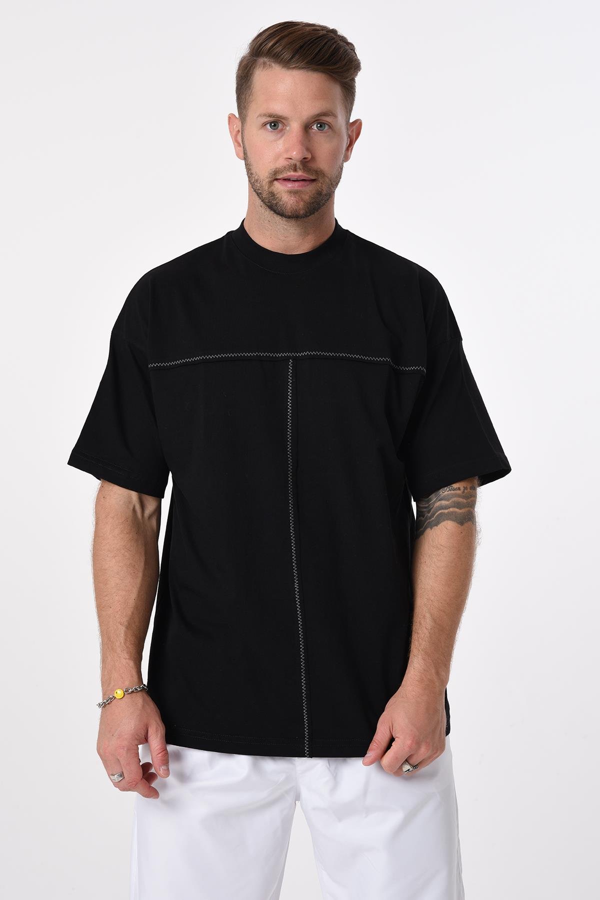 R-5592 Kroşeta Nakışlı Dverıze Oversize Tshirt