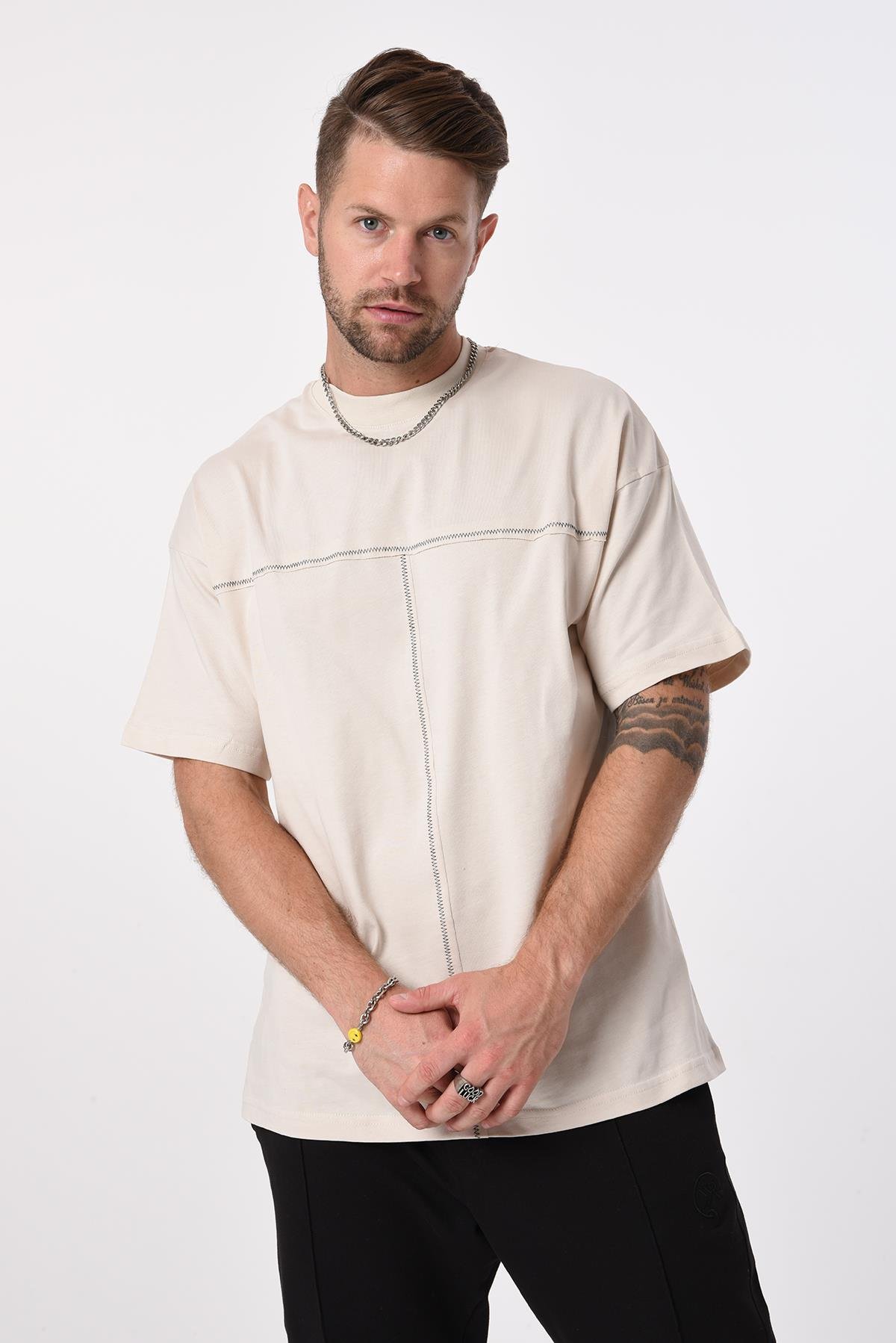 R-5592 Kroşeta Nakışlı Dverıze Oversize Tshirt
