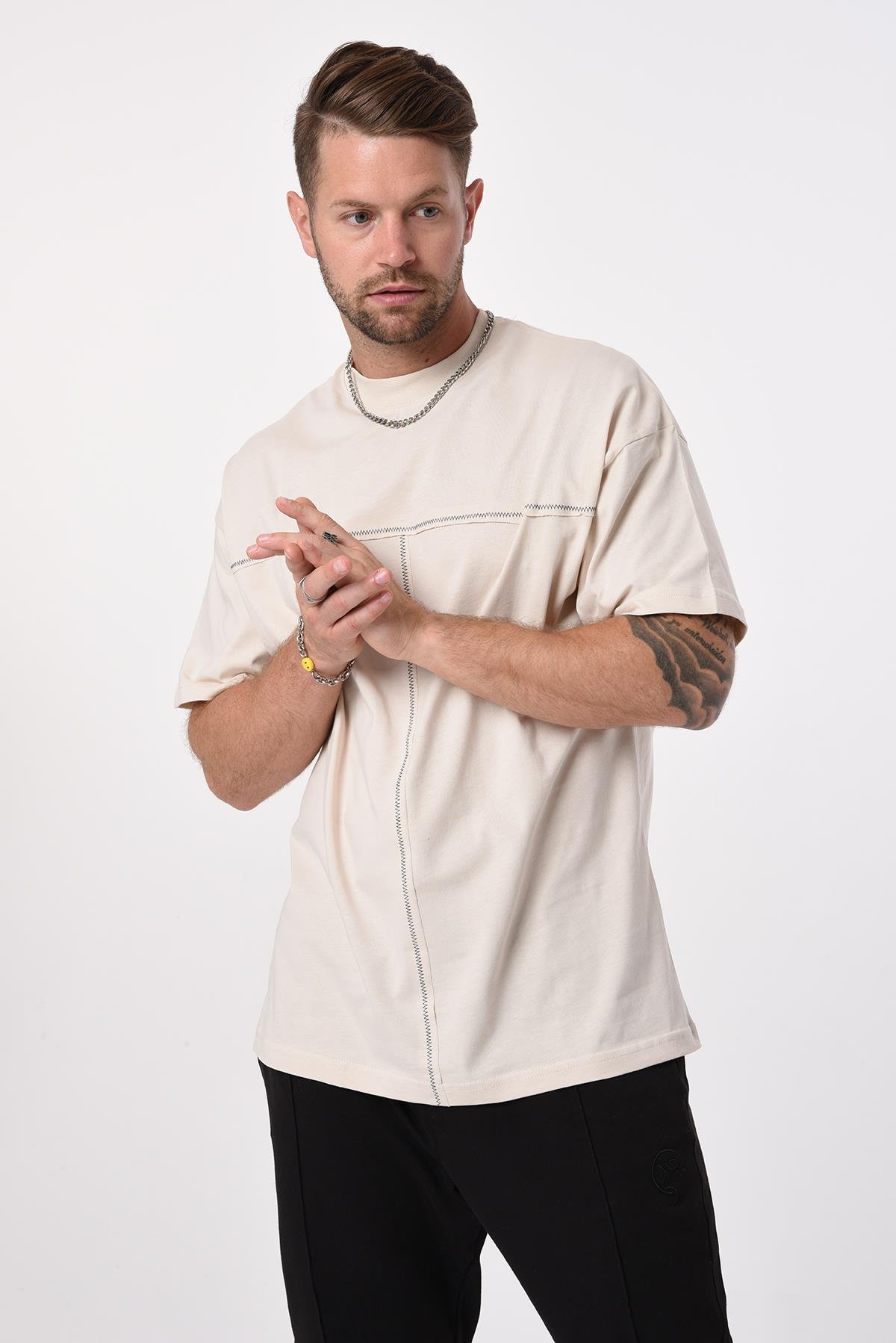 R-5592 Kroşeta Nakışlı Dverıze Oversize Tshirt