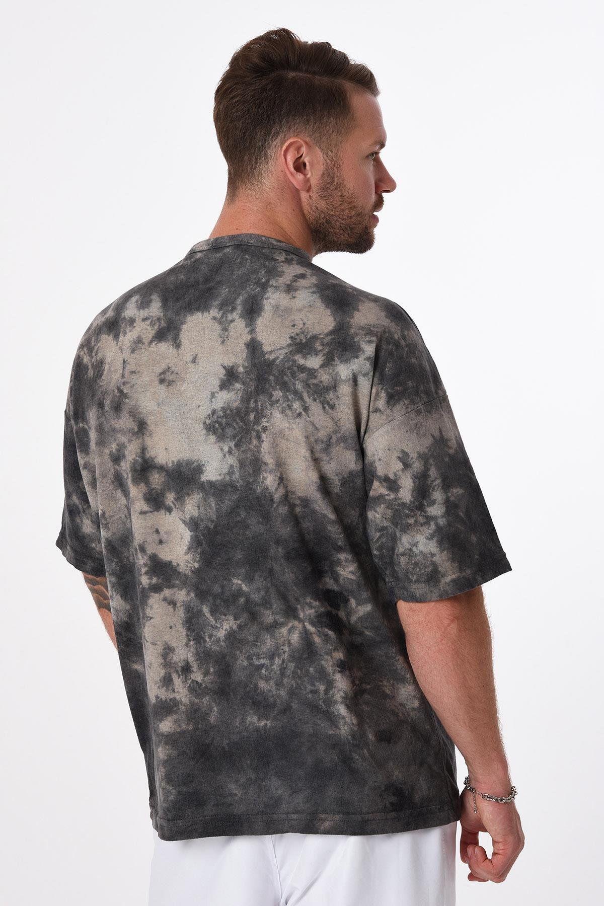 R-5654 Bisiklet Yaka Stub Rocqerx Baskılı Batik T-shırt