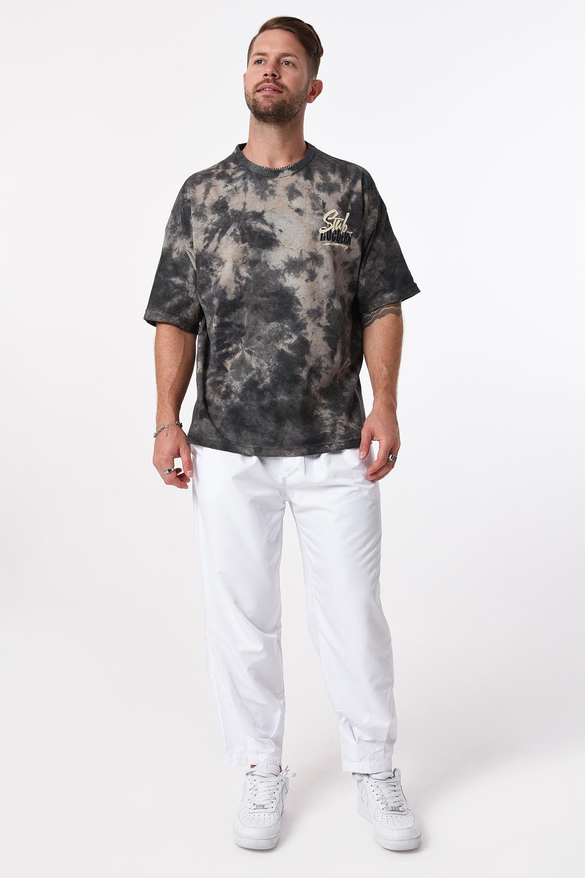 R-5654 Bisiklet Yaka Stub Rocqerx Baskılı Batik T-shırt