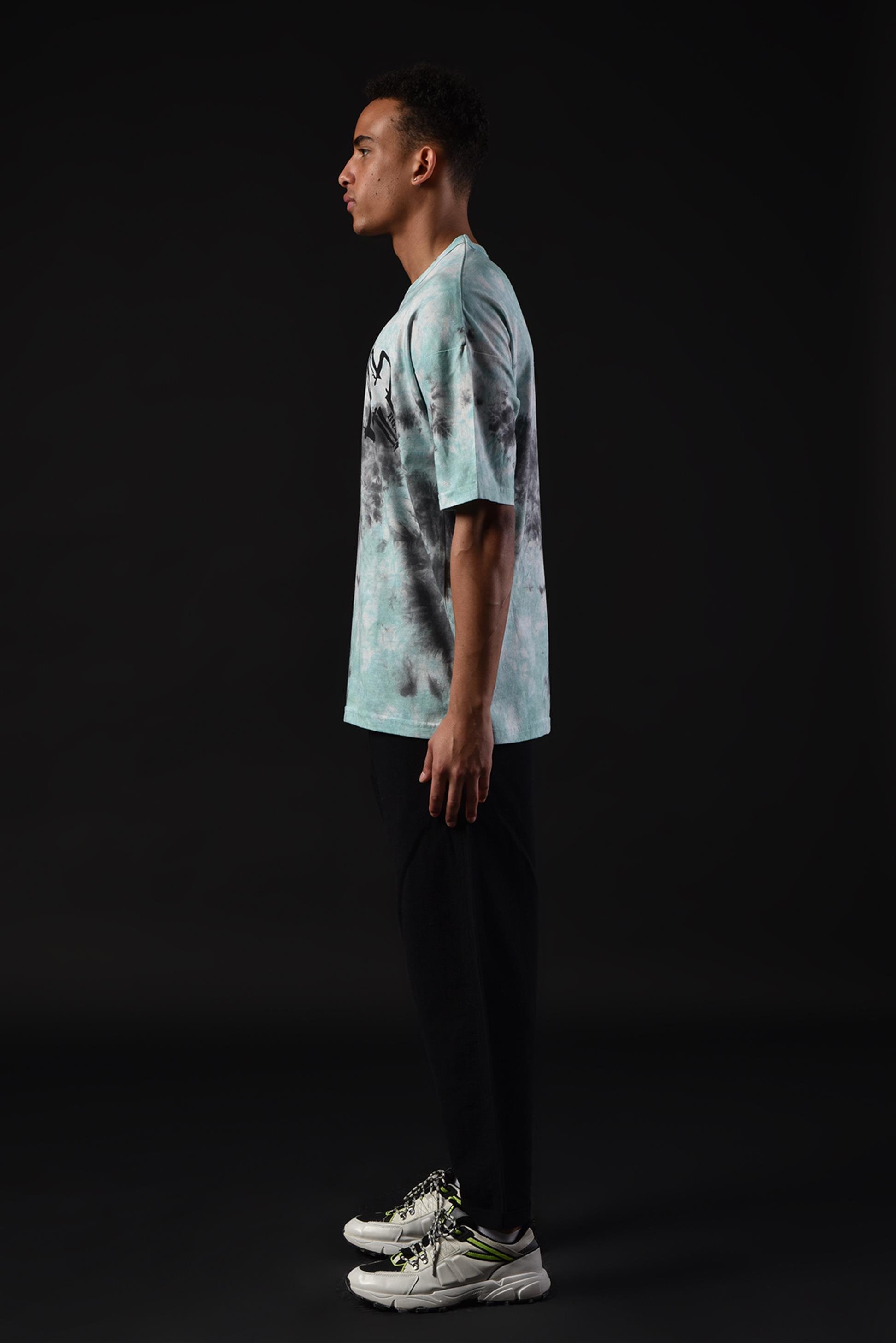 R-5657 Bisiklet Yaka X Baskılı Batik T-shırt