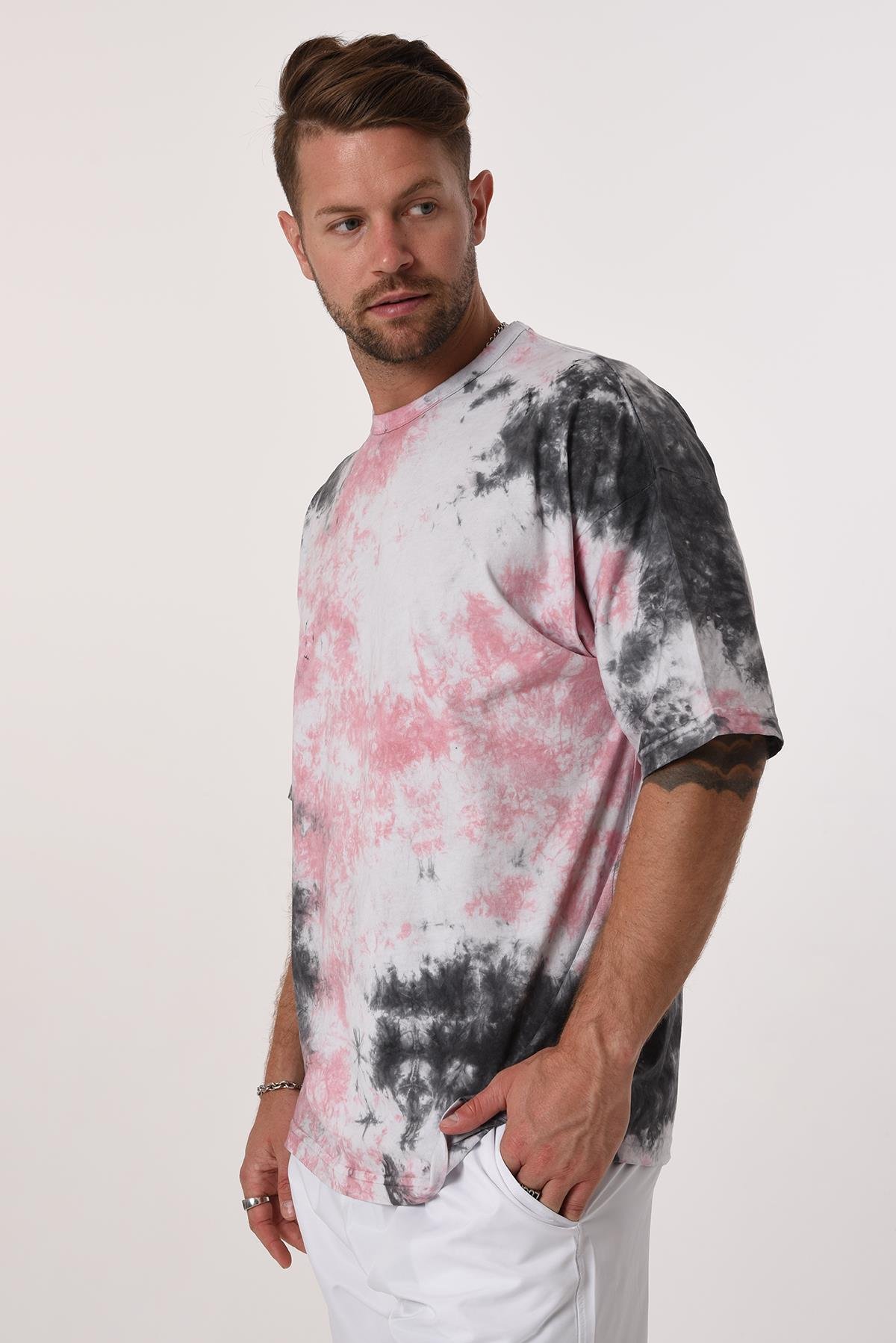 R-5658 Bisiklet Yaka Arkası İskelet Baskılı Batik T-shırt