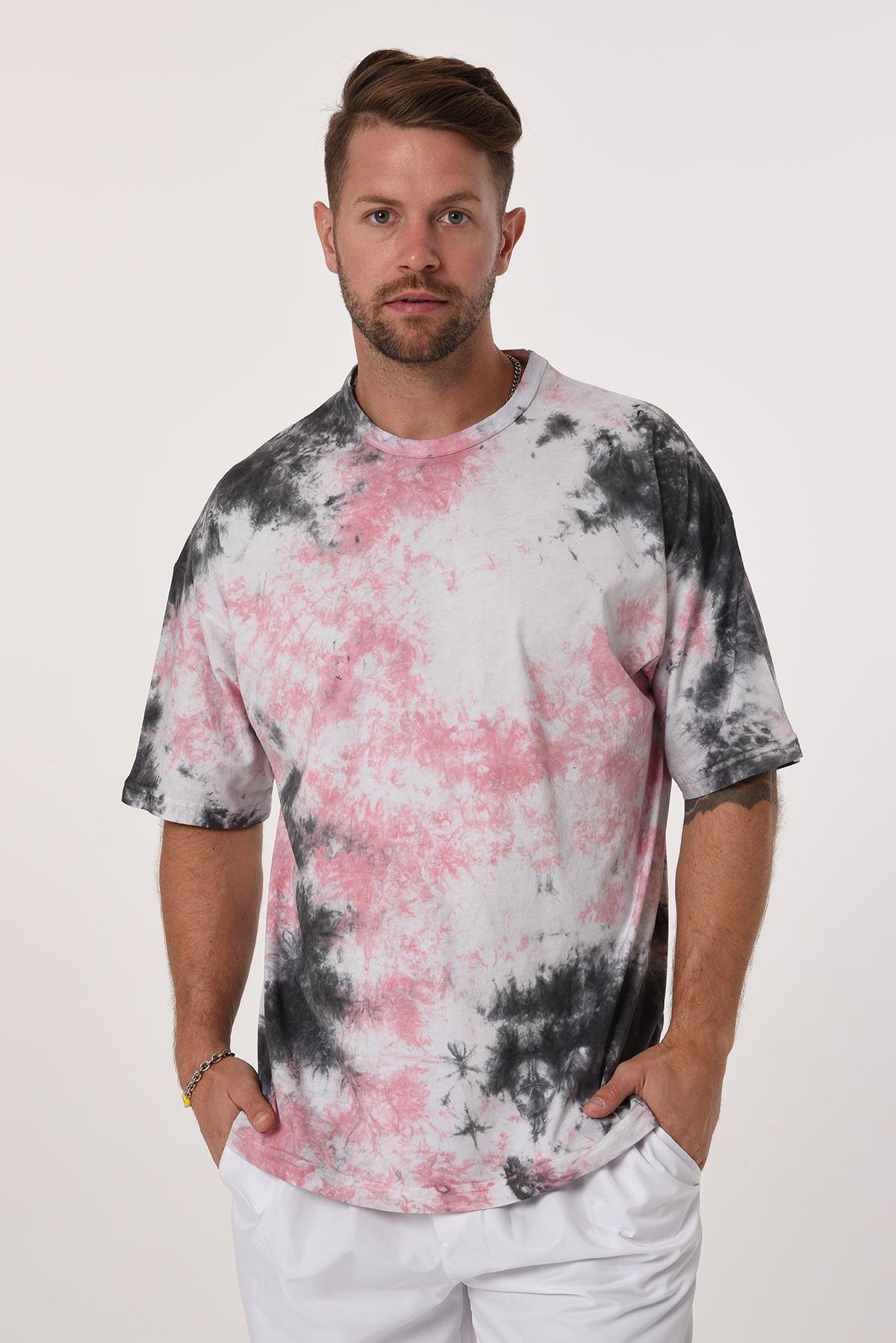 R-5658 Bisiklet Yaka Arkası İskelet Baskılı Batik T-shırt