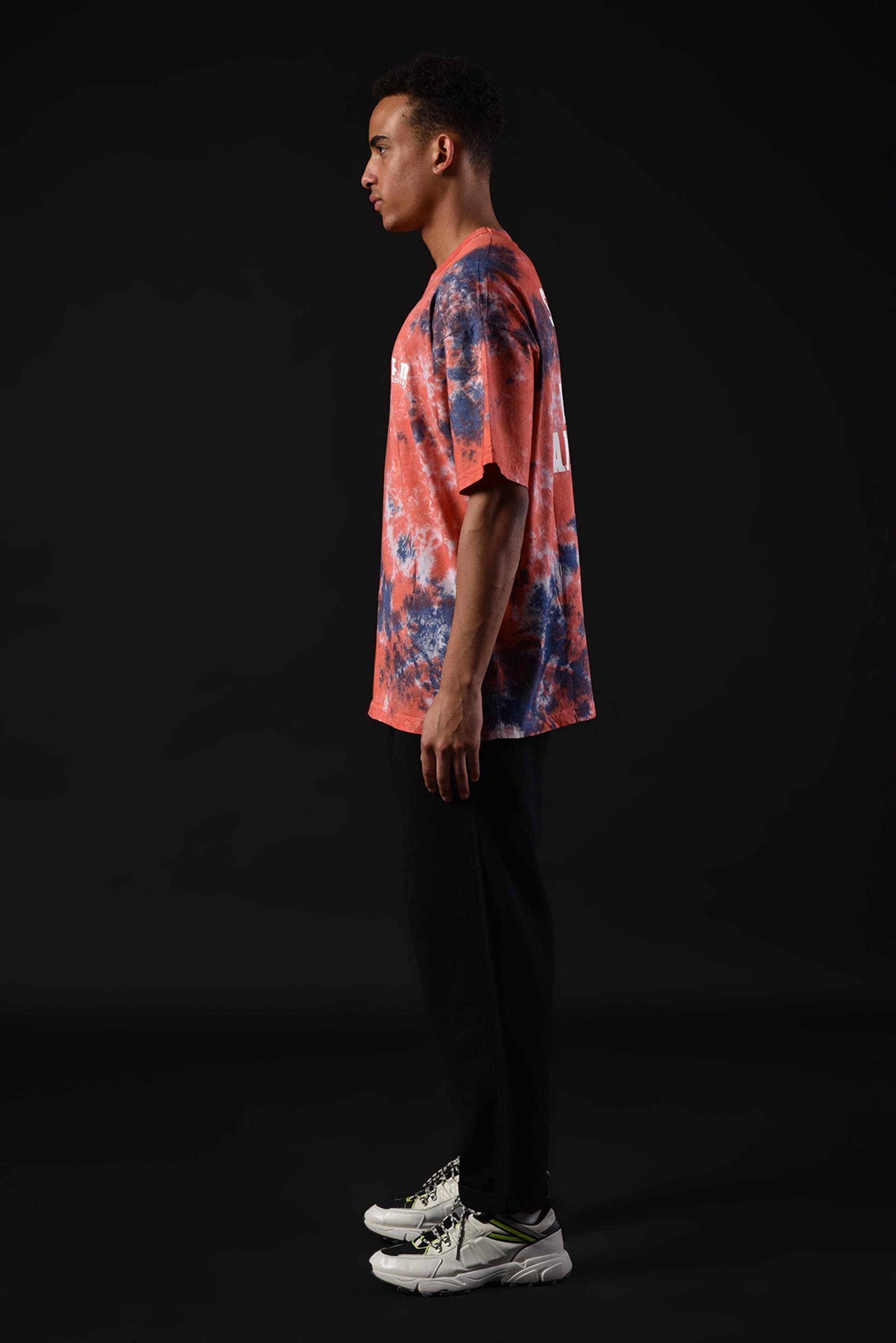 R-5665 Bisiklet Yaka Ön ve Arka Baskı Detaylı Batik T-shirt