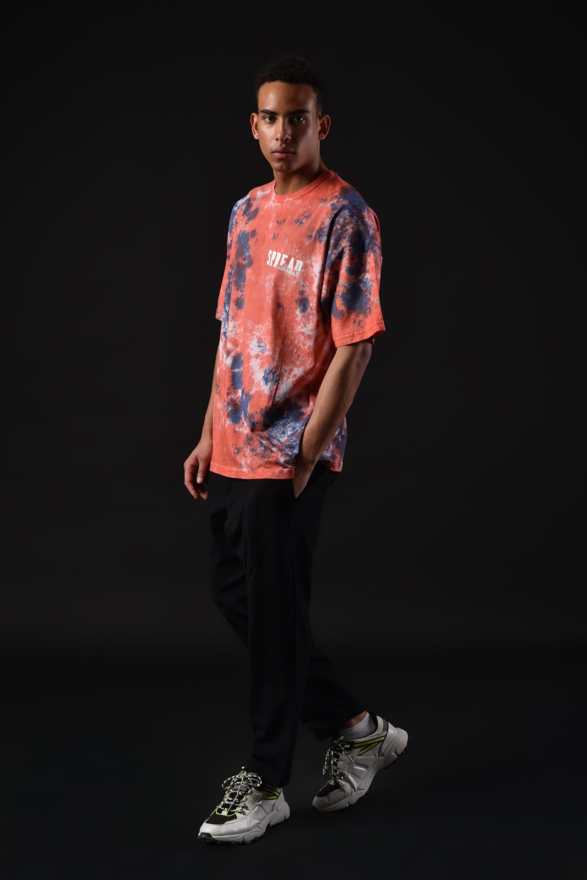 R-5665 Bisiklet Yaka Ön ve Arka Baskı Detaylı Batik T-shirt