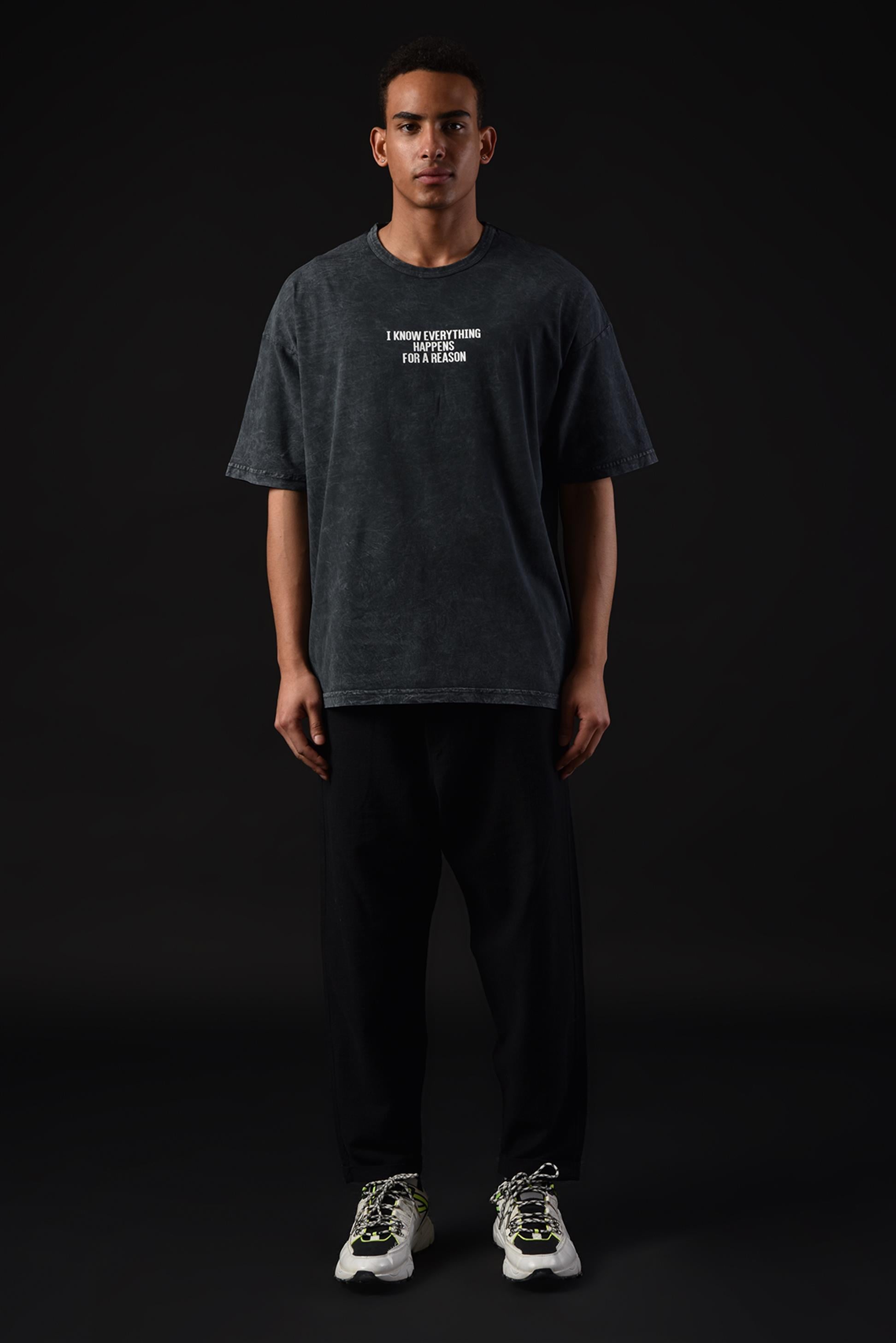 R-5666 Bisiklet Yaka Yazı  Baskılı Batik T-shirt
