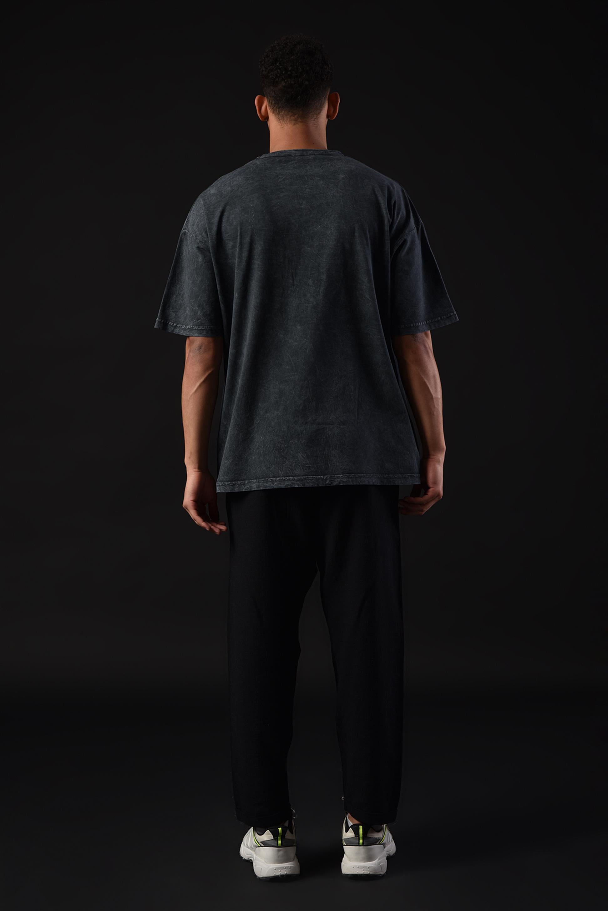 R-5666 Bisiklet Yaka Yazı  Baskılı Batik T-shirt