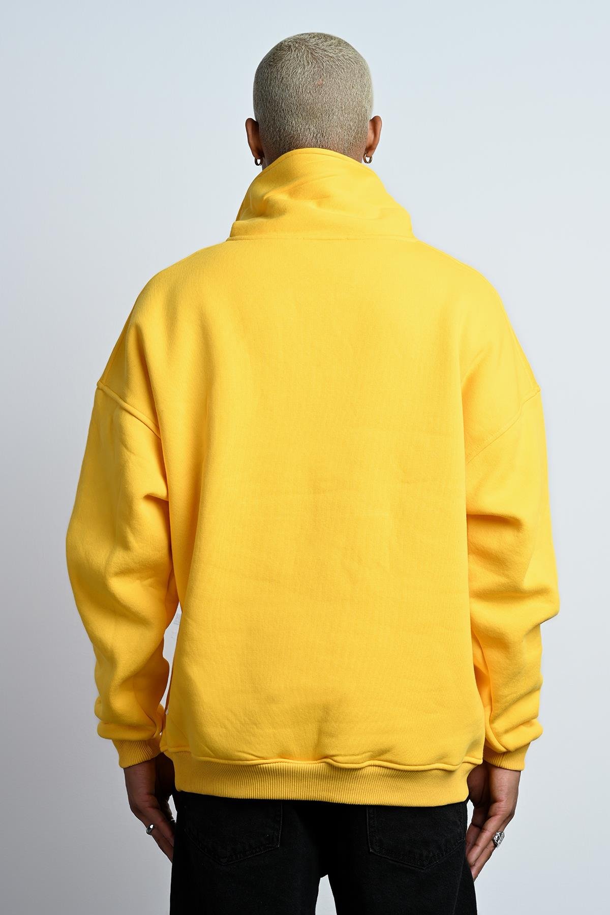 R-5672 Erkek Kanguru Cep Yarım Fermuar Detaylı 3 İplik Sweat
