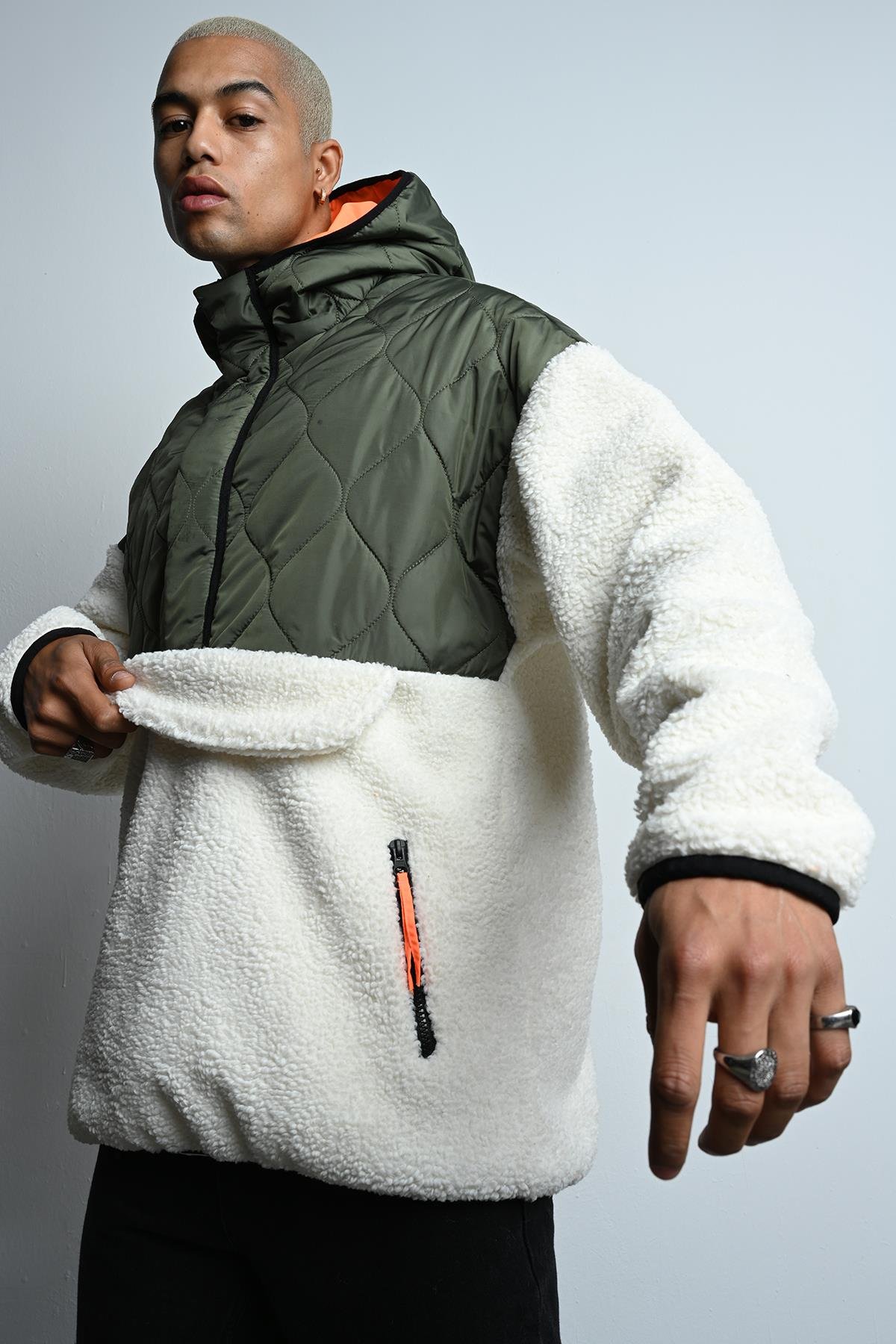 R-5678 Kapüşonlu Kapitone Garnili Buklet Sweat