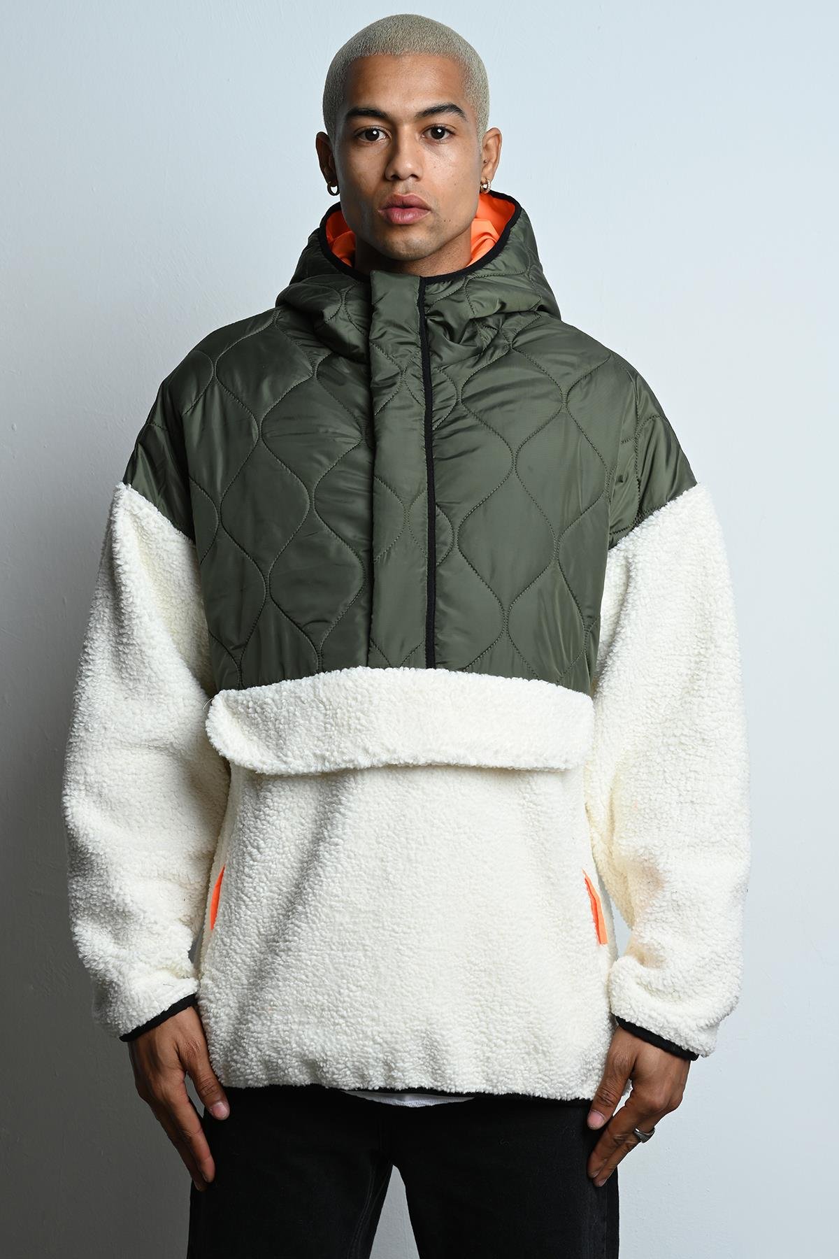 R-5678 Kapüşonlu Kapitone Garnili Buklet Sweat