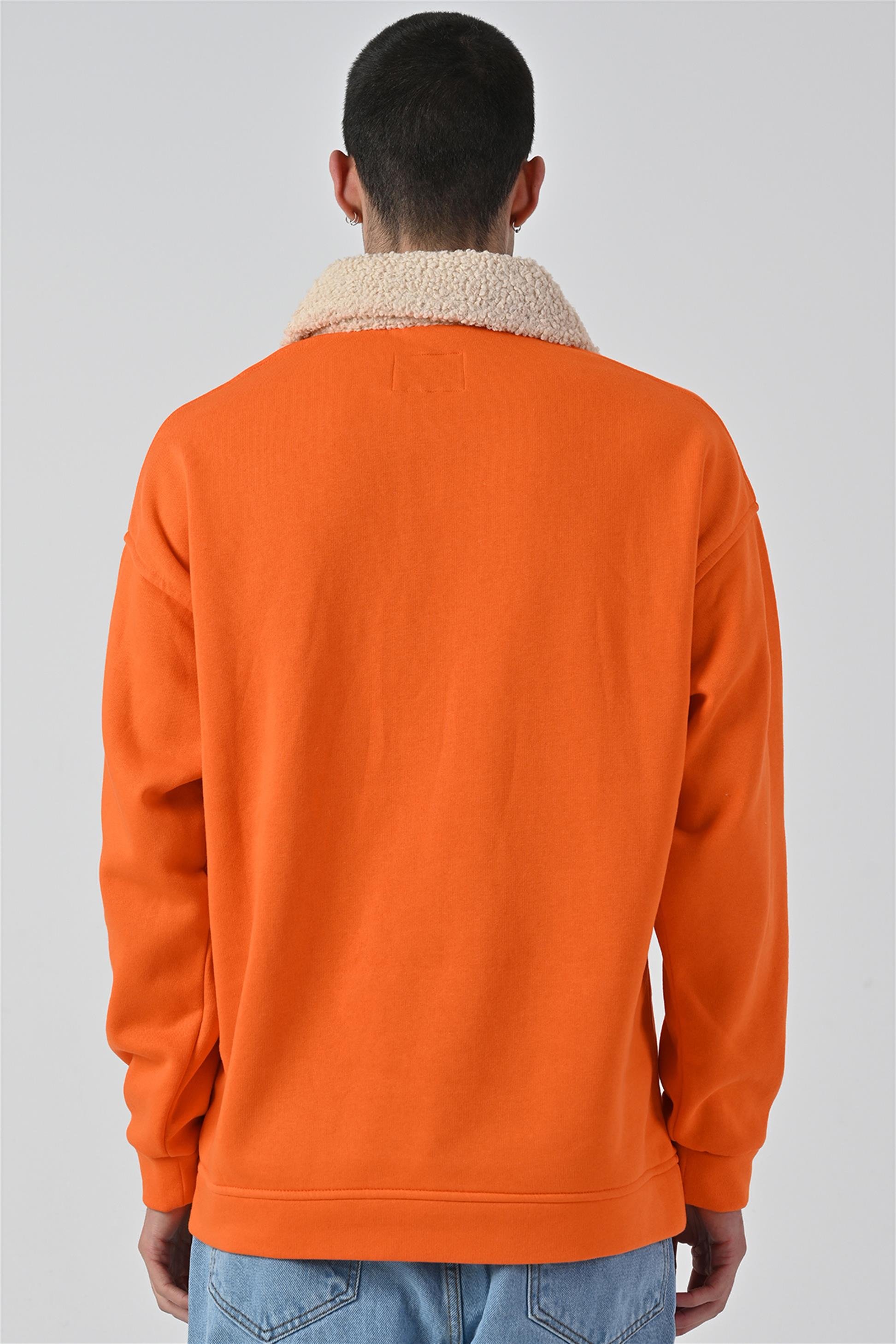 R-5679 Yaka Kürklü Ayı Baskılı 3 İp Şardonlu Sweatshirt