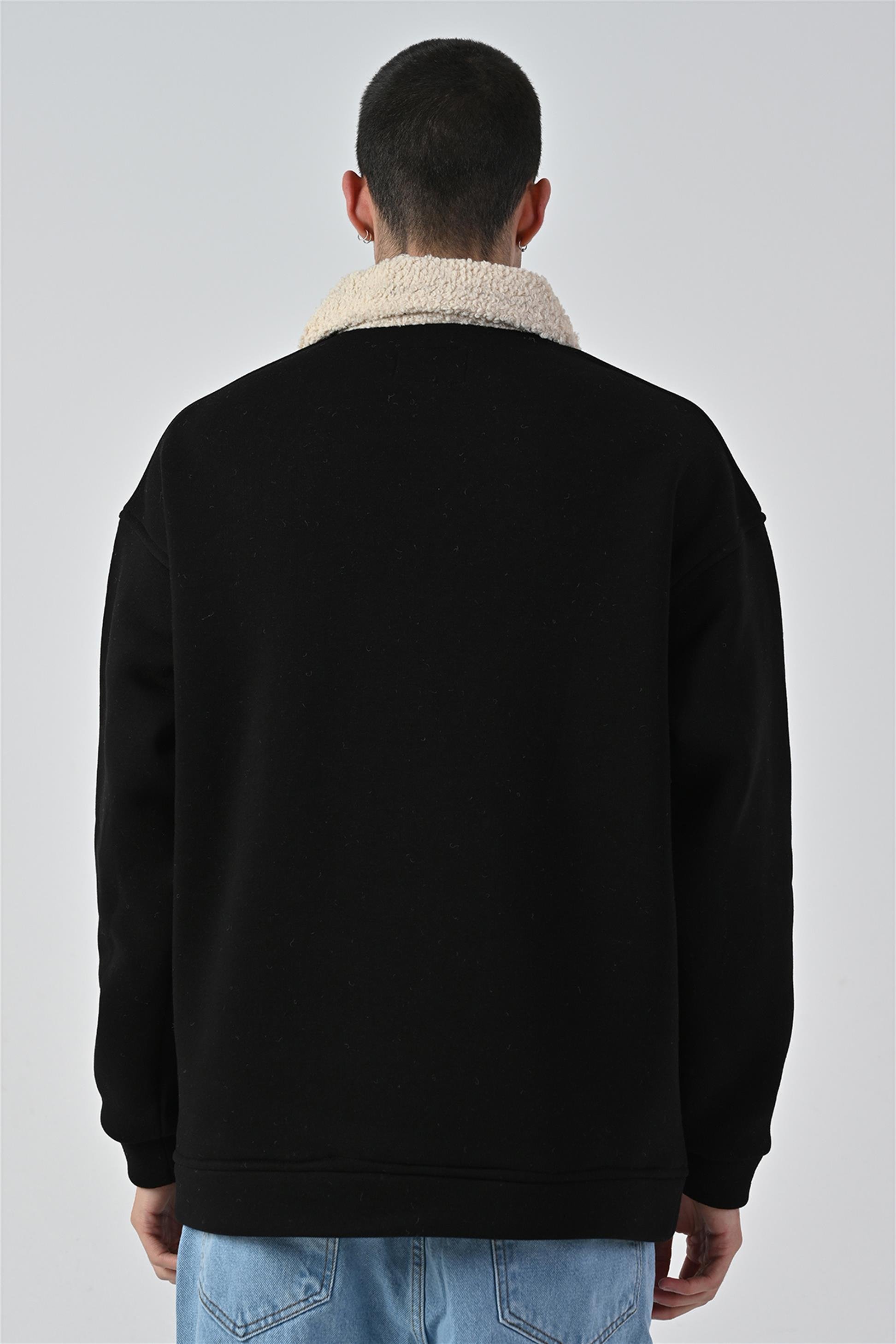 R-5679 Yaka Kürklü Ayı Baskılı 3 İp Şardonlu Sweatshirt