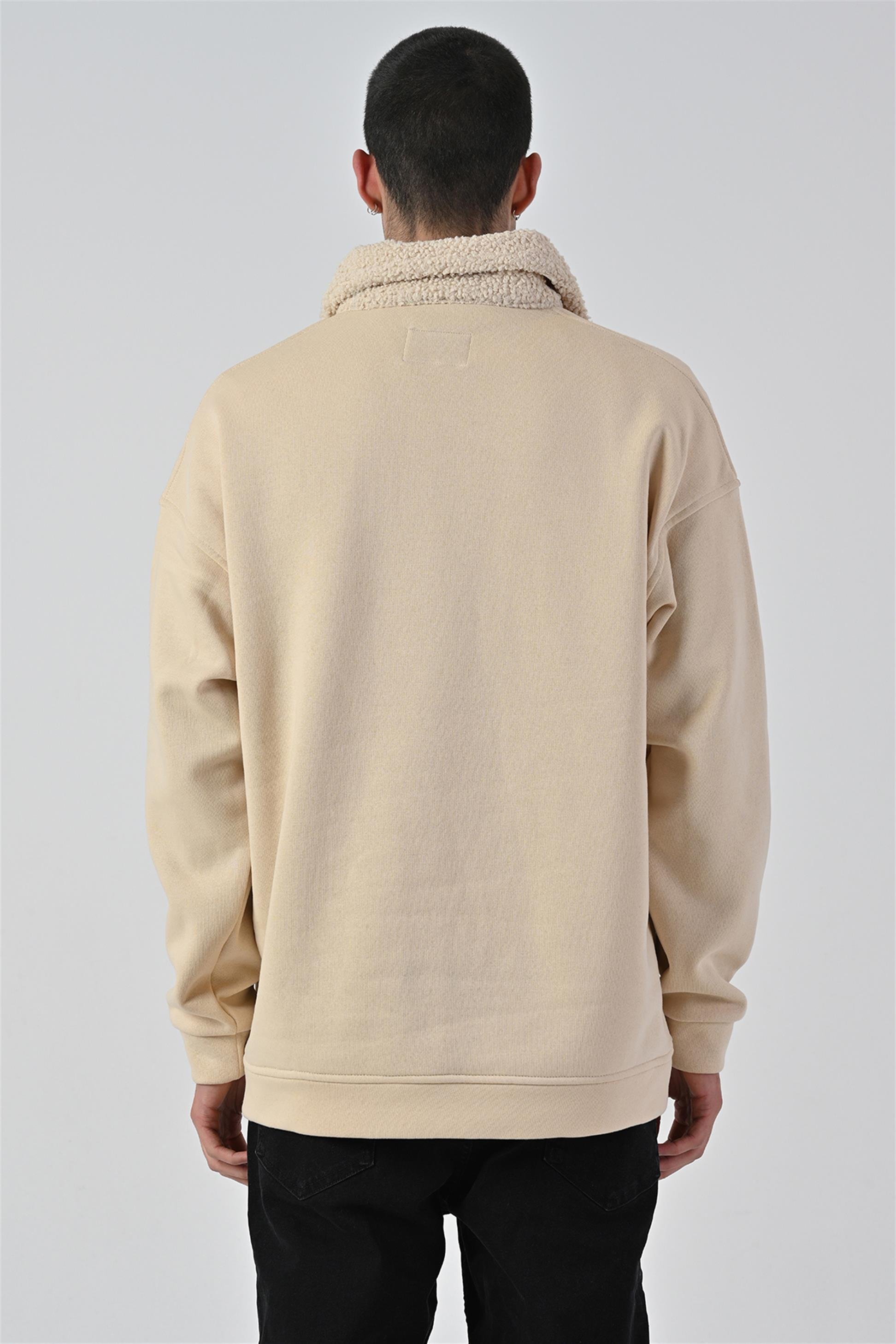 R-5679 Yaka Kürklü Ayı Baskılı 3 İp Şardonlu Sweatshirt