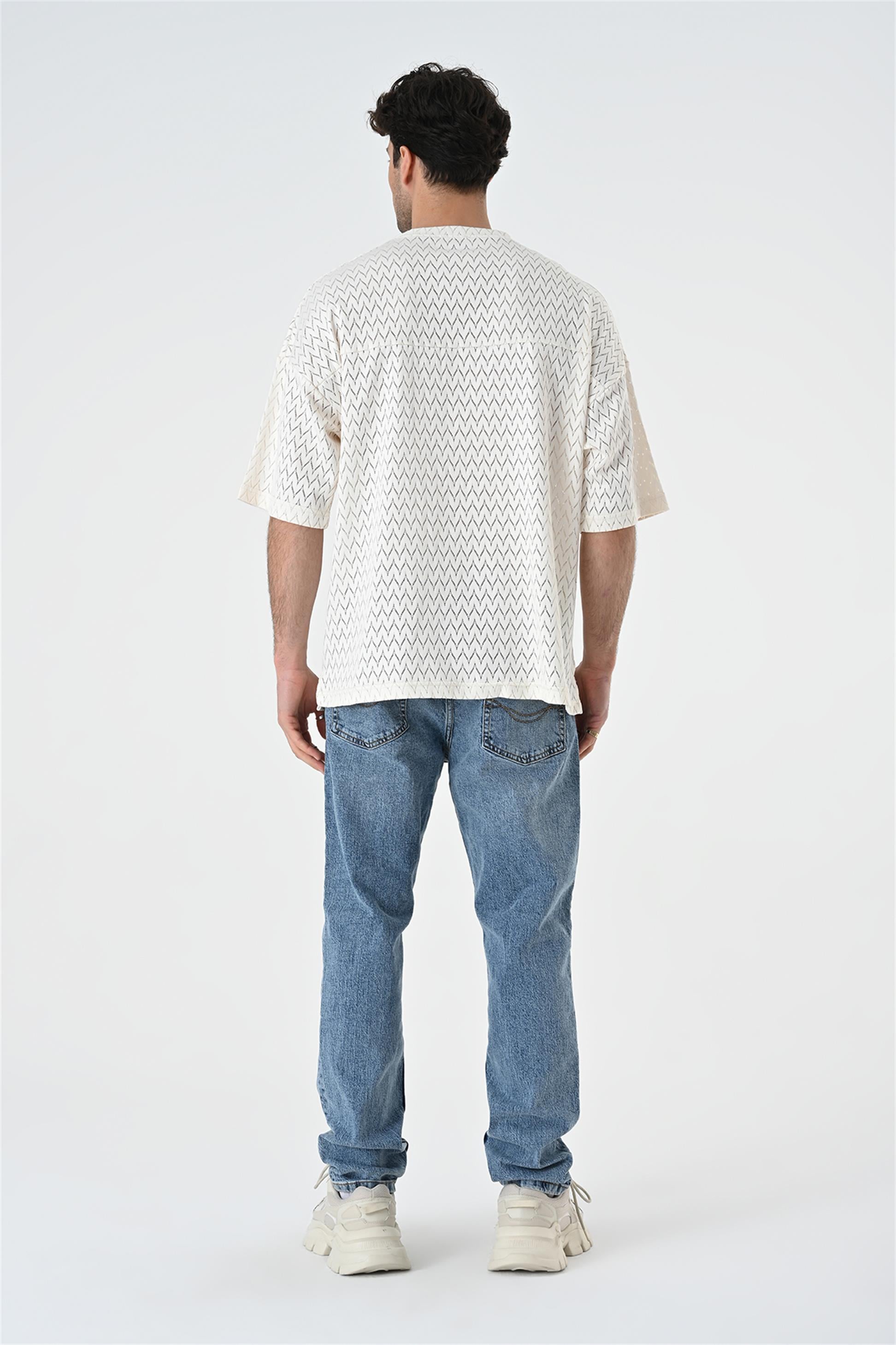 R-5682 Bisiklet Yaka Oversize Dantel T-shirt