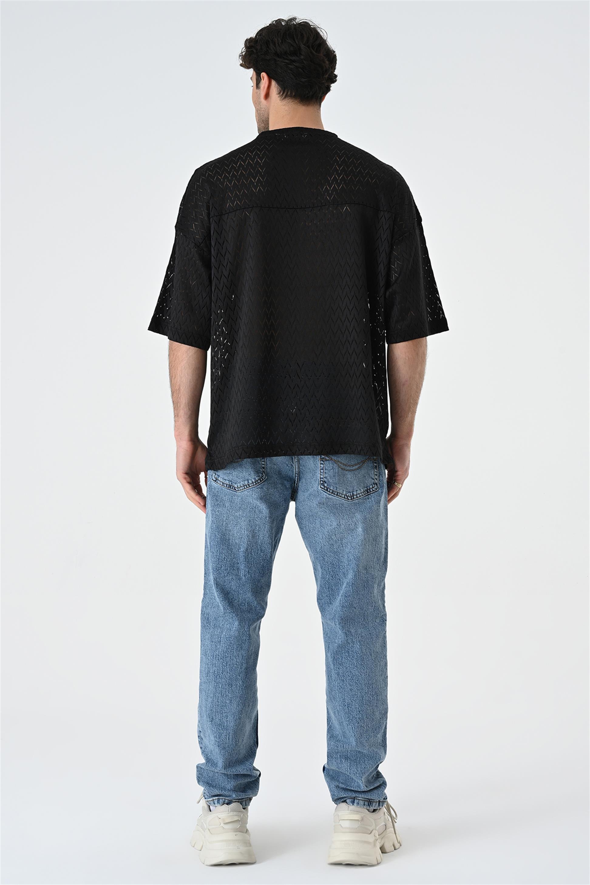 R-5682 Bisiklet Yaka Oversize Dantel T-shirt